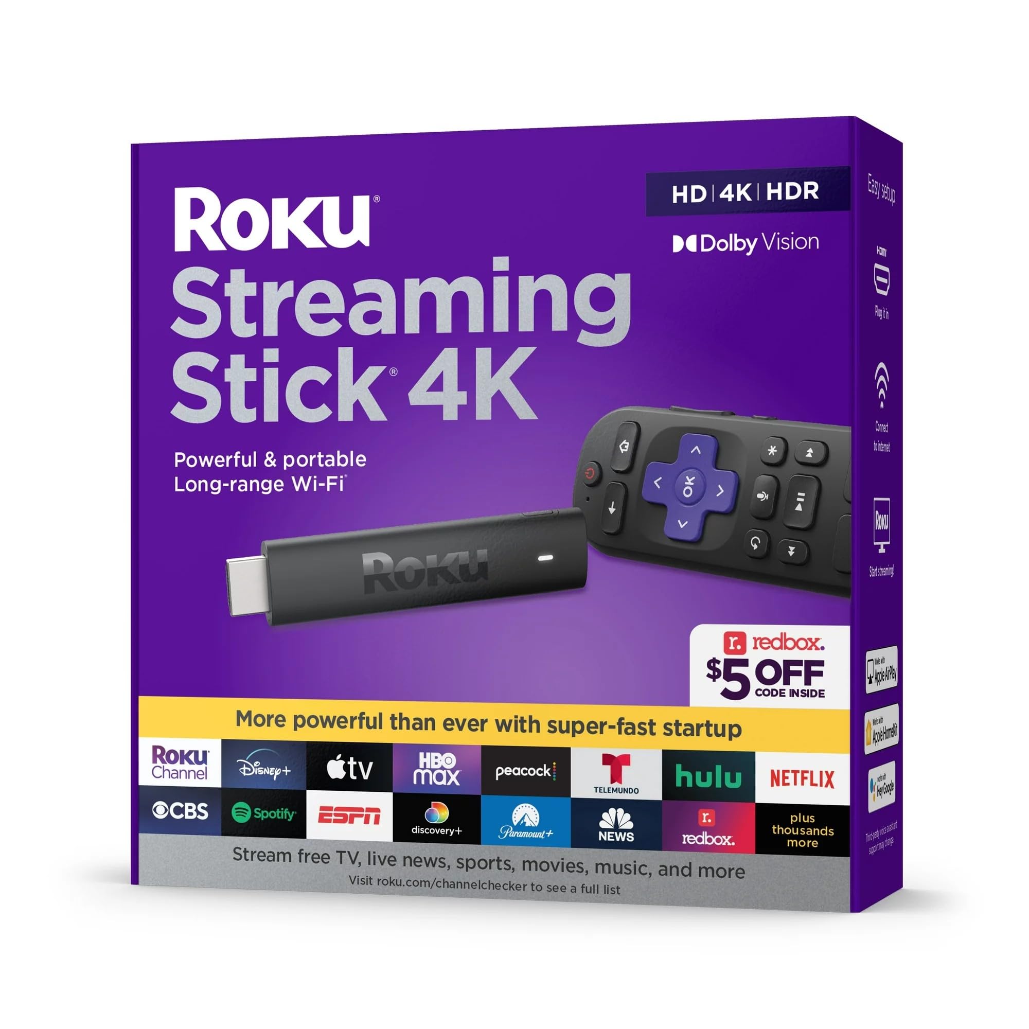 Roku Streaming Stick 4K Streaming Device 4K/Hdr/Dolby Vision With Voice Remote And Tv Controls