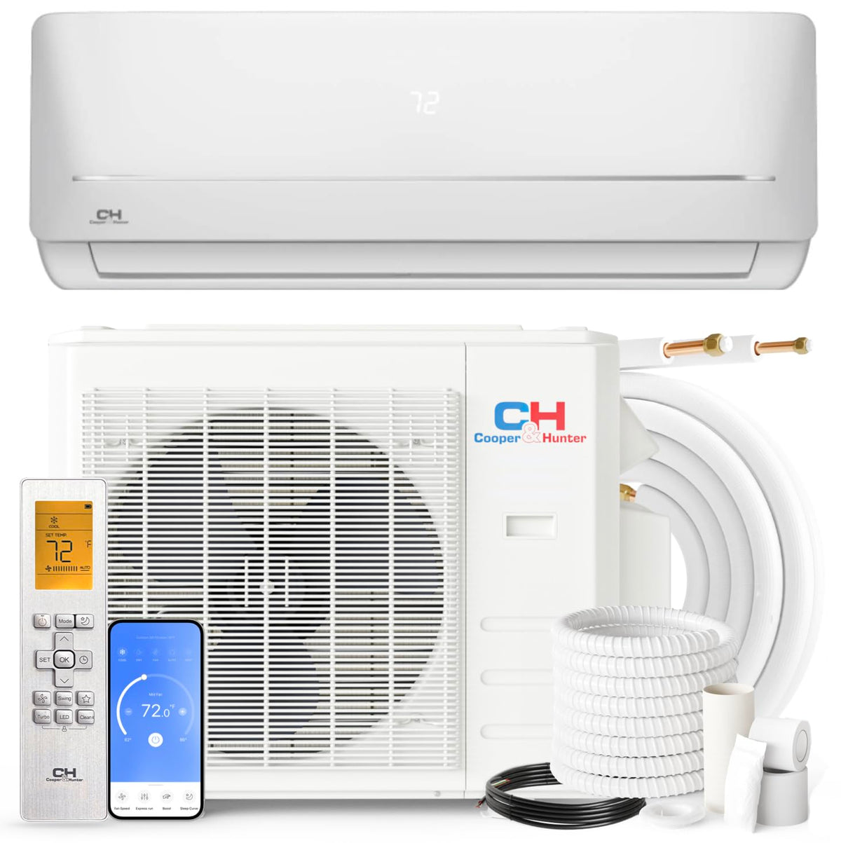 Cooper & Hunter 18,000 Btu, 230V 19 Seer Ductless Mini Split Ac/Heating System Pre Charged Inverter Heat Pump With 16Ft Installa