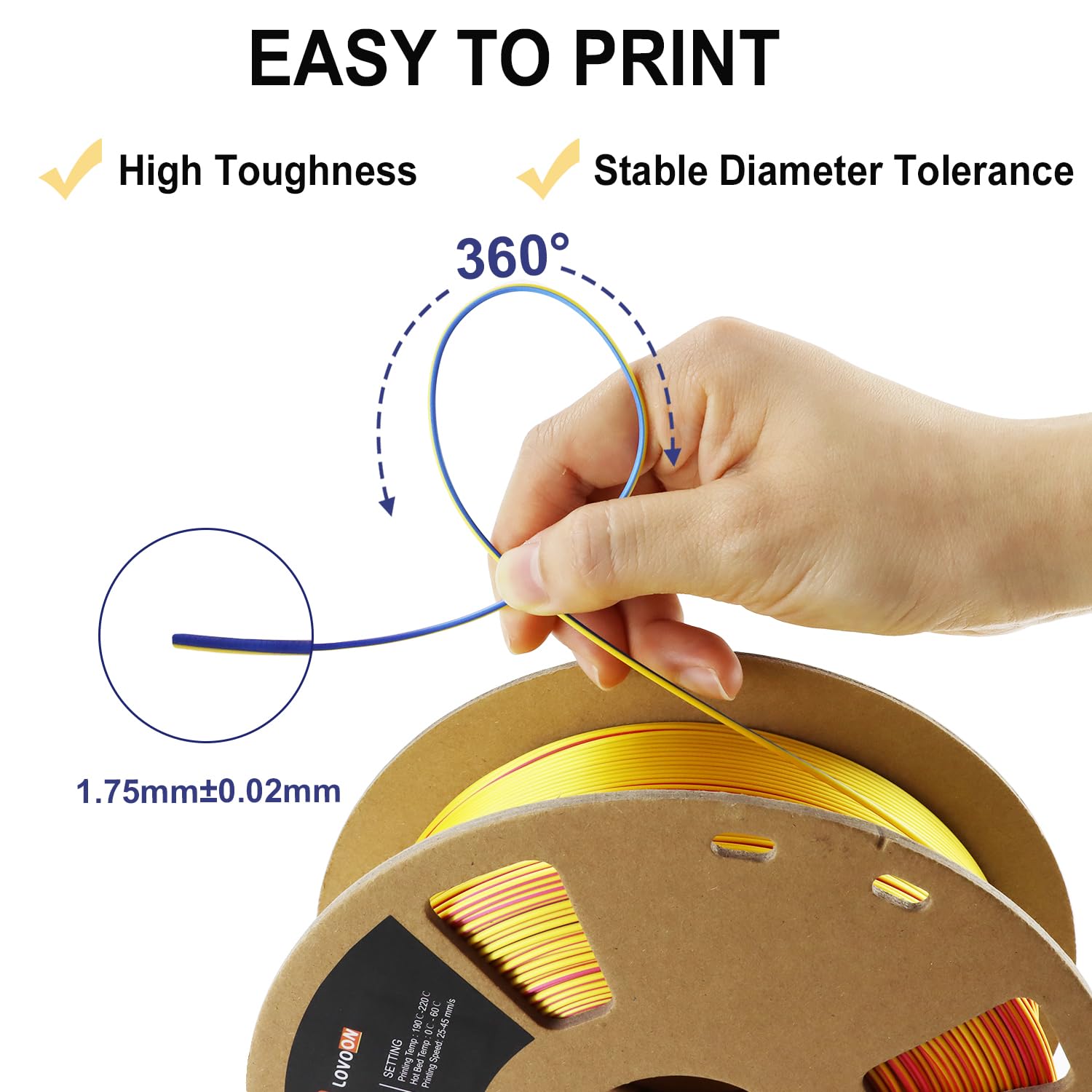 Lovoon 3D Tri Colors Pla Printer Filament 1.75Mm, Silk Pla Red Yellow Blue, 3D Printing Filament +/ 0.02Mm, Most 3D Printer And