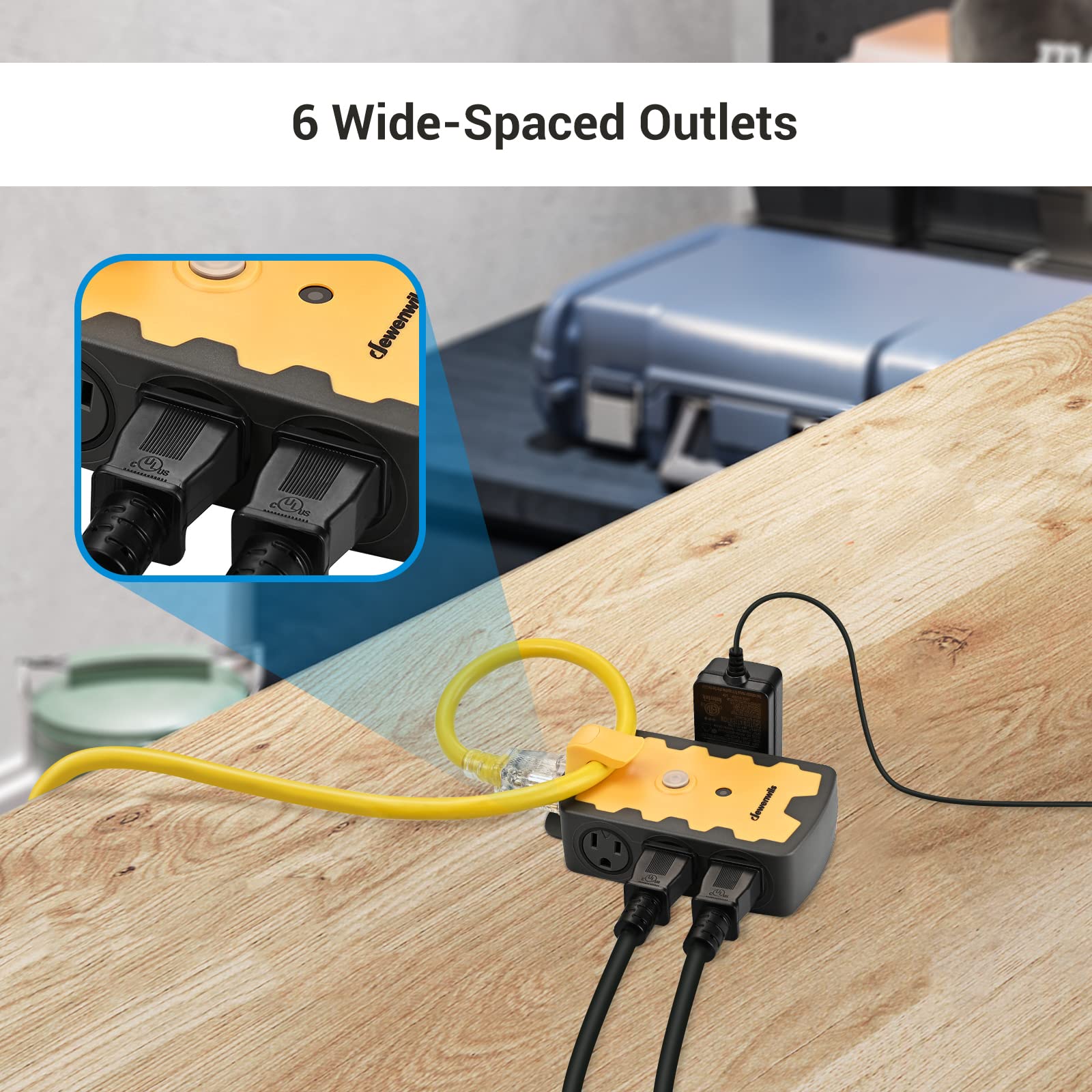 Dewenwils Extension Cord Plug Adapter, Heavy Duty 6 Outlet Splitter, 3 Prong Grounded Multi Plug Extender For Indoor Outdoor Ext