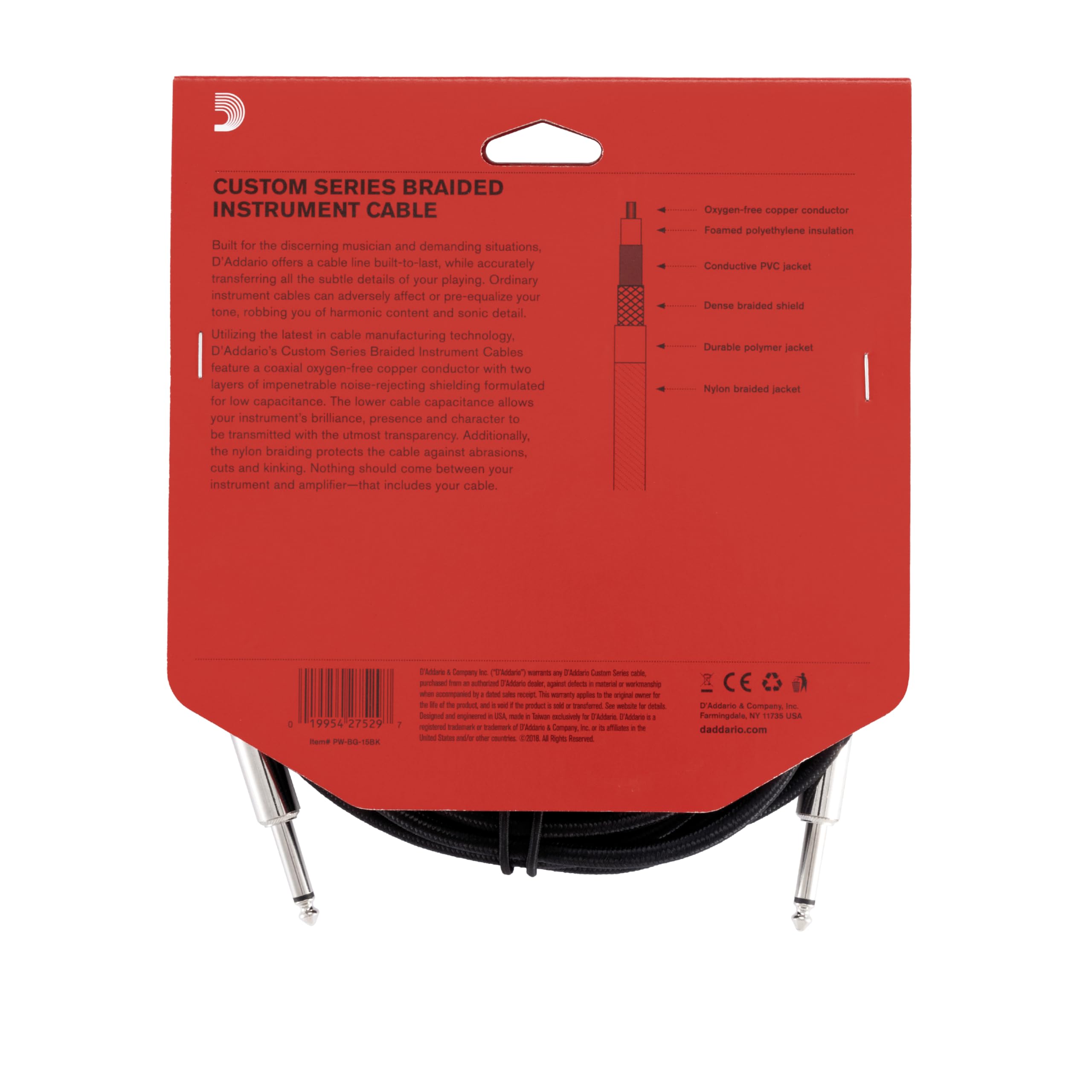 Daddario Guitar Cable   Guitar Lead   Instrument Cable   Guitar Accessories   Custom Series Braided Cable   15 Feet457 Meters