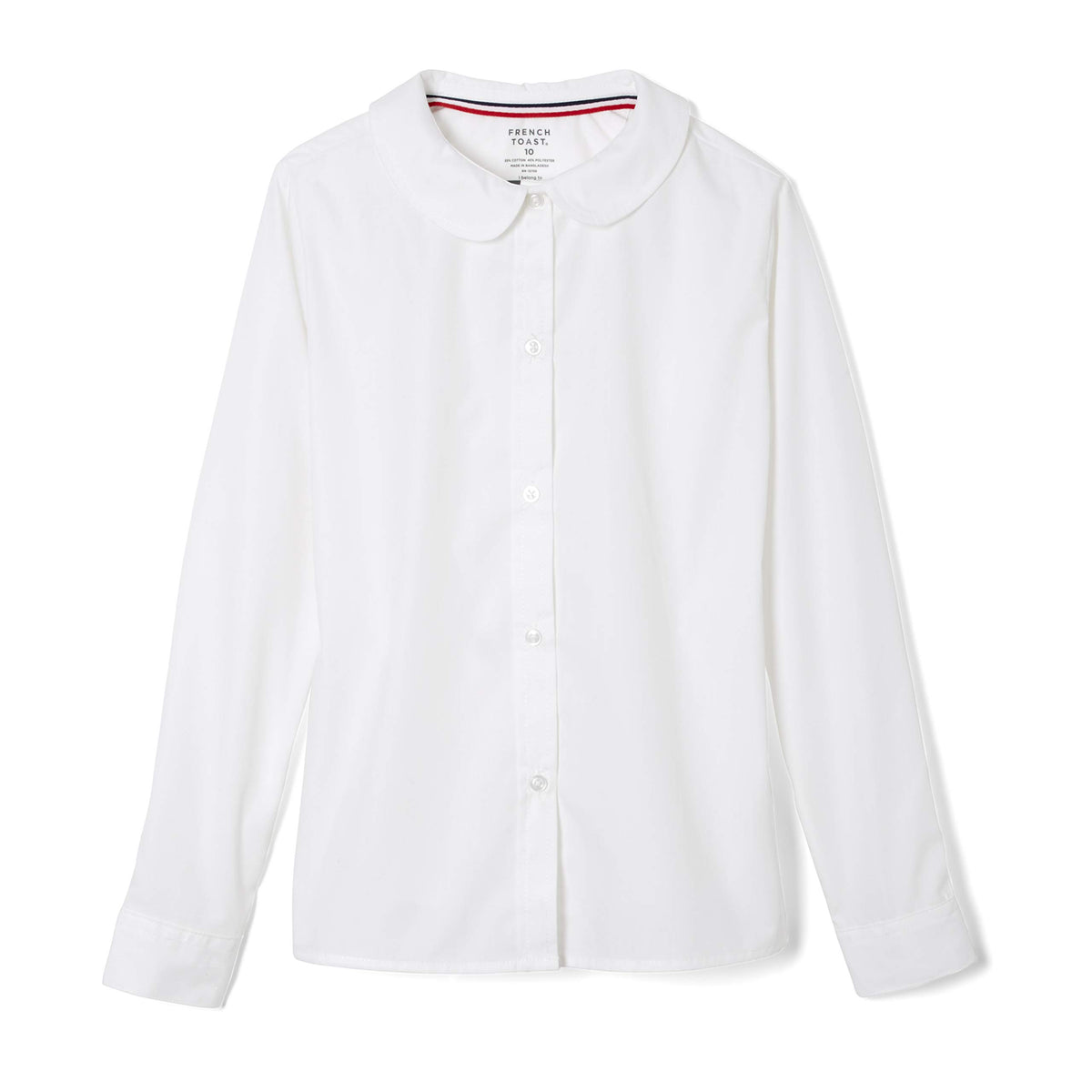 French Toast Girls Long Sleeve Woven Shirt With Peter Pan Collar (Standard  Plus), White, 8