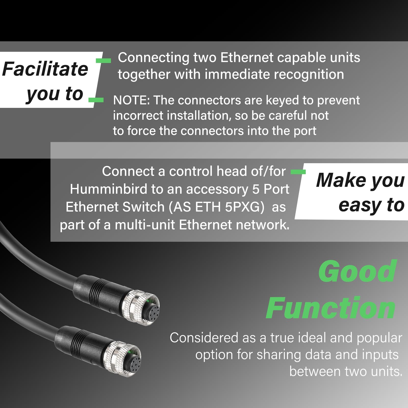 Bzumperyz 720073 5 15 Foot Ethernet Cable As Ec 15E Replace For Humminbird, Black Fit For Helix, Apex, Solix And Onix Models