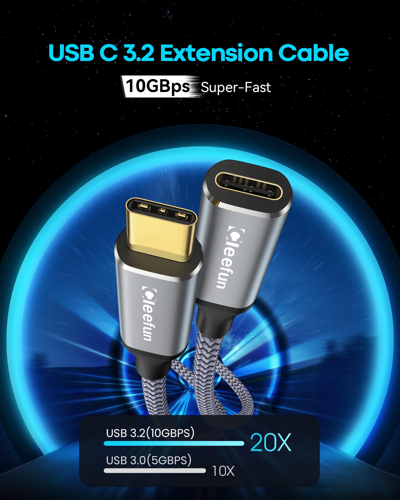 Cleefun Short Usb C Extension Cable (1Ft, 2 Pack), Usb C 3.2 Male To Usb C Female Cable, 10Gbps Data & 4K Video Sync Transfer Usb C Extender Cable 100W Fast Charging For Usb C Hub Laptop Tablet Phone