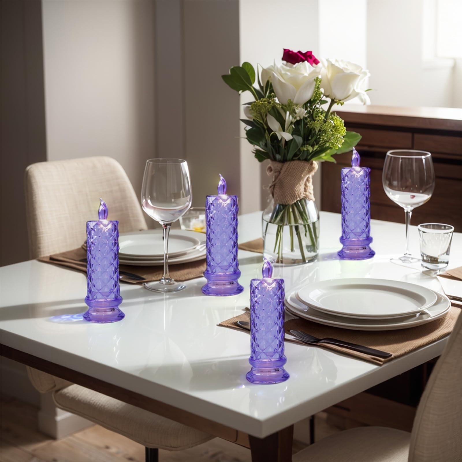 Supbri Led Candles, 4Pack Battery Operated Candles With Rose Light Halo, Romantic Flameless Pillar Candles For Valentine'S Day H