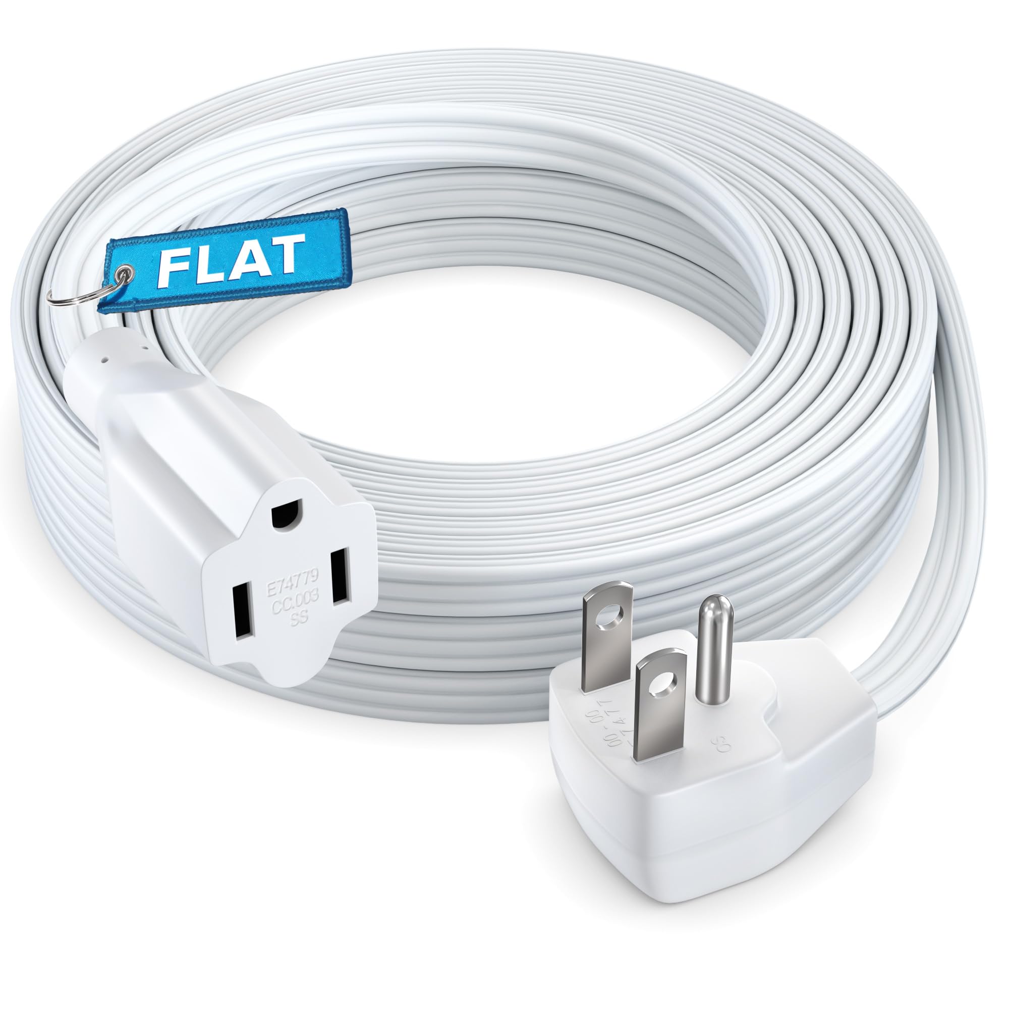 Maximm Extension Cord Heavy Duty (50 Feet) Flat Wire 3 Prong Flat Plug, 14 Awg Power Cord   Ul Certified, White, Ideal For Home