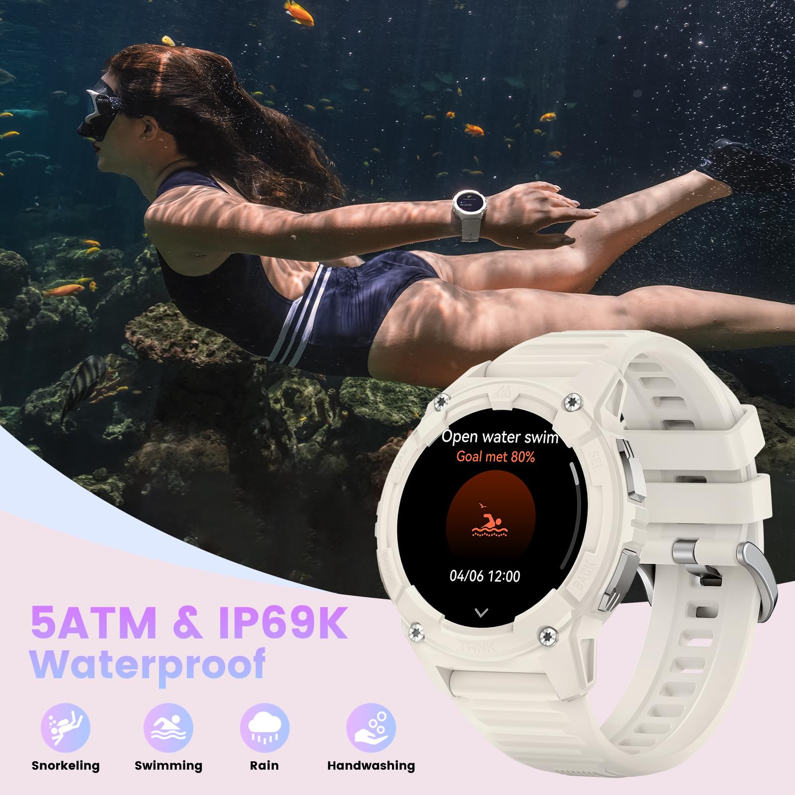 Kospet Tank S2 Smart Watch For Women Gps, Pressure/Altitude/Compass, 5Atm Waterproof, 1.32 '' Amoled Display Fitness Tracker(Ans