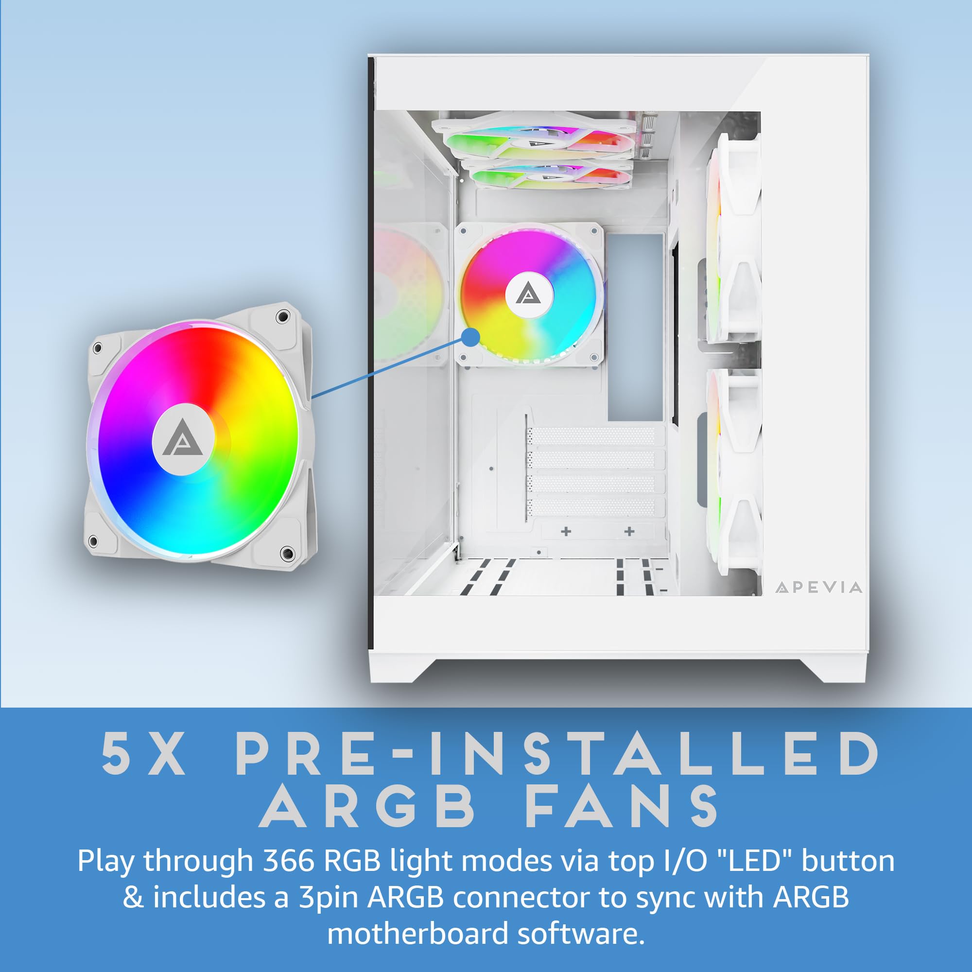 Apevia Prism Wh Prism Micro Atx Gaming Pc Cube Case W/ 5X 120Mm Argb Fans, 366 Rgb Modes, Dual Tempered Glass Panels, 240Mm Radi