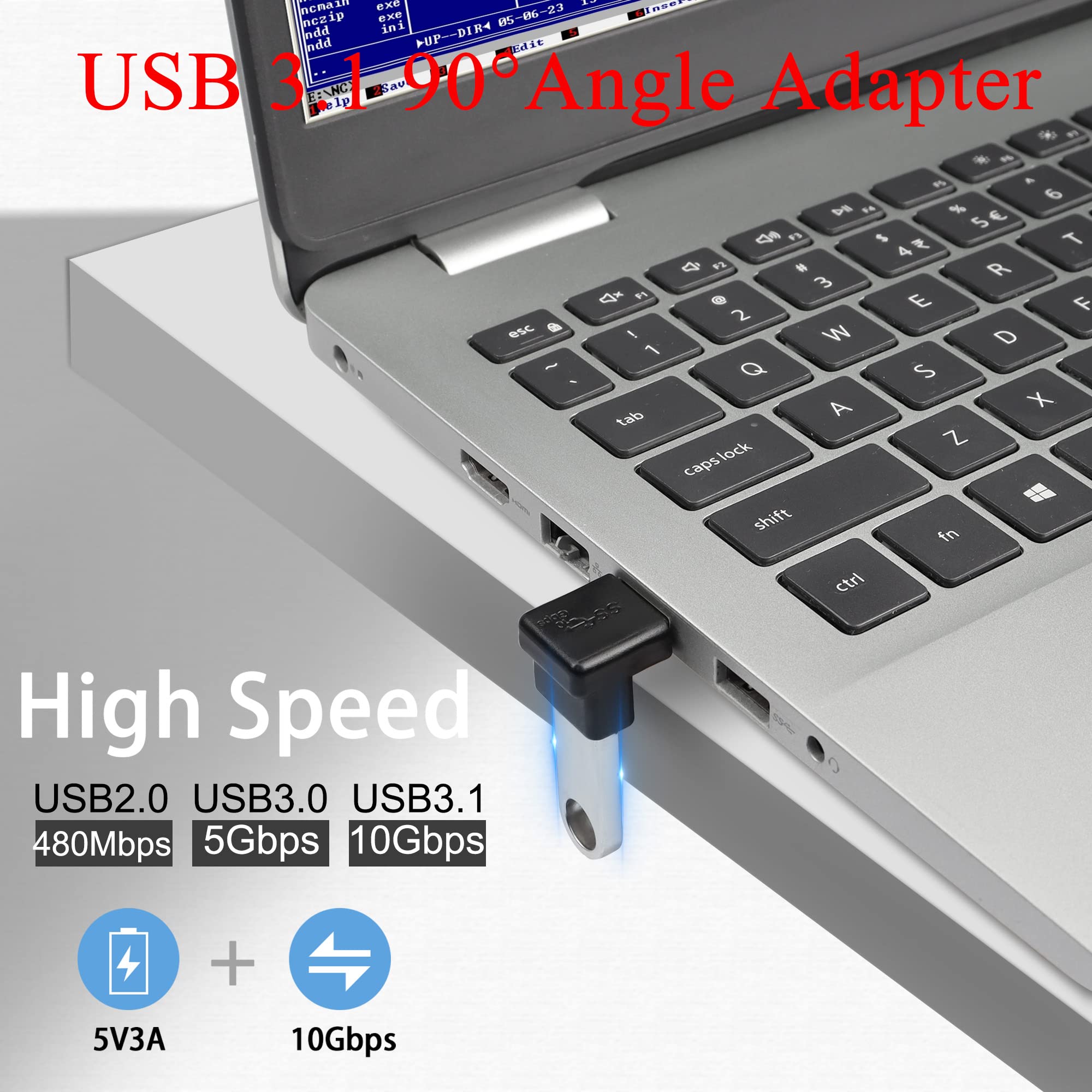 Qianrenon Usb 3.1 90�Angle Adapter 10Gbps Usb 3.1 Male To Female L Angle Connector Usb A 3.1 Right Angle Coupler, Support 3A Charging Otg Data Transfer, 2Pcs (Positive Bend/Female End Down)