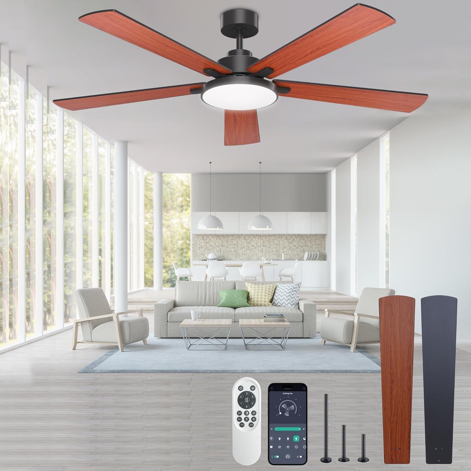 DIAMONDFORGE Ceiling Fans with Lights and Remote Control,Indoor/Outdoor Flush Mount Low Profile Commercial Reversible Dimmable W