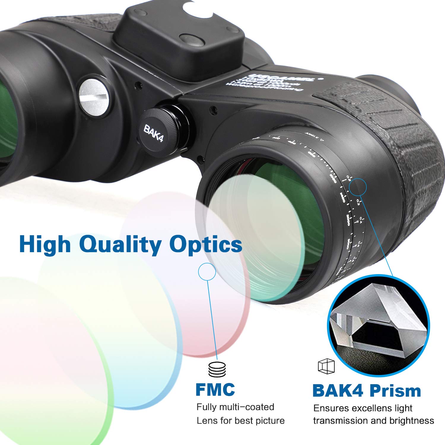 Uscamel 10X50 Marine Binoculars For Adults, Waterproof Binoculars With Rangefinder Compass Bak4 Prism Fmc Lens Fogproof For Navi