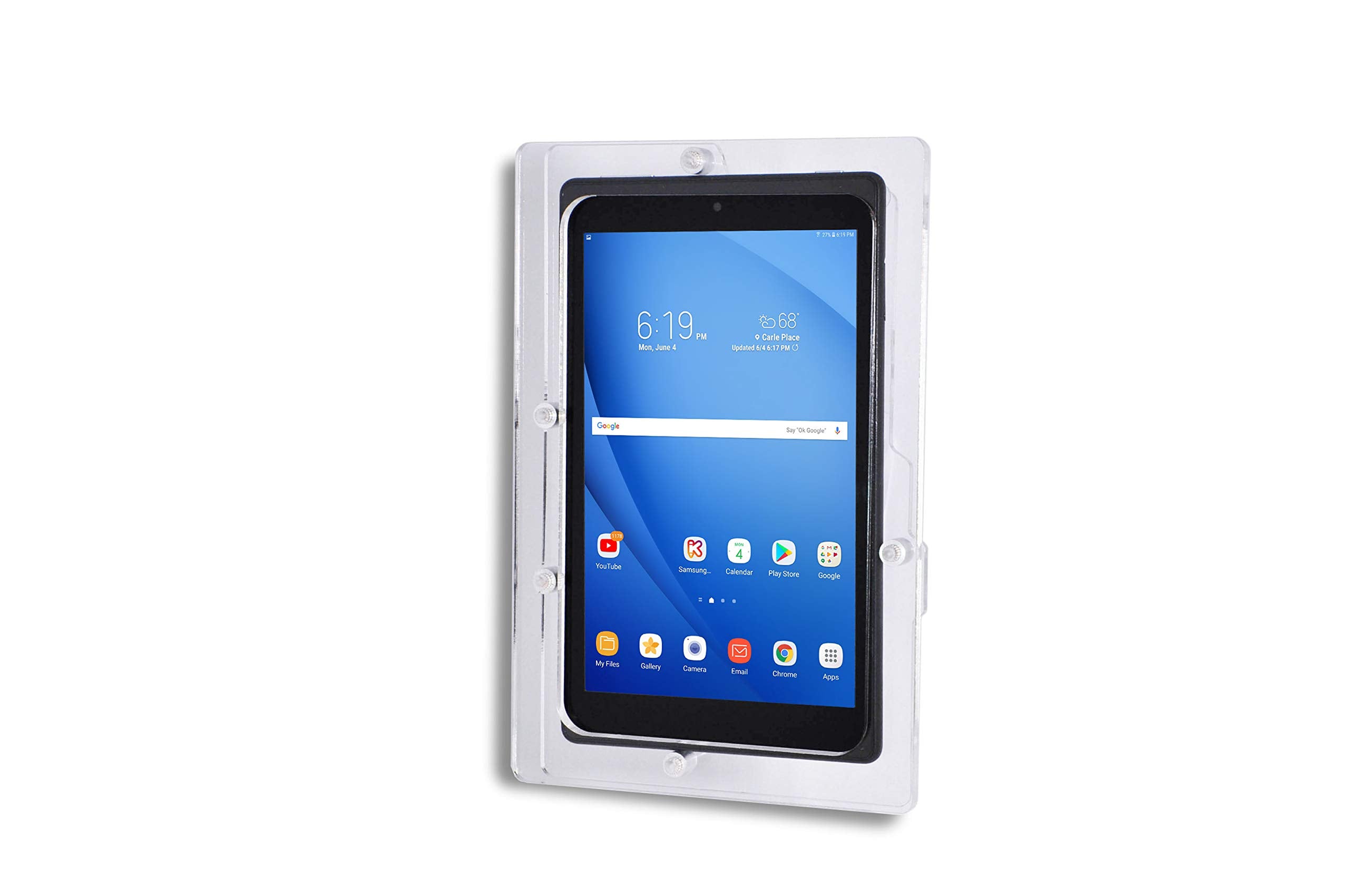 Tabcare Anti Theft Acrylic Vesa Enclosure For Galaxy Tab A7 Lite 8.7' Sm T220 Tablet With Free Wall Mount Kit & 90 Degree Angle Usb C Cable (Tab A7 Lite, Clear)