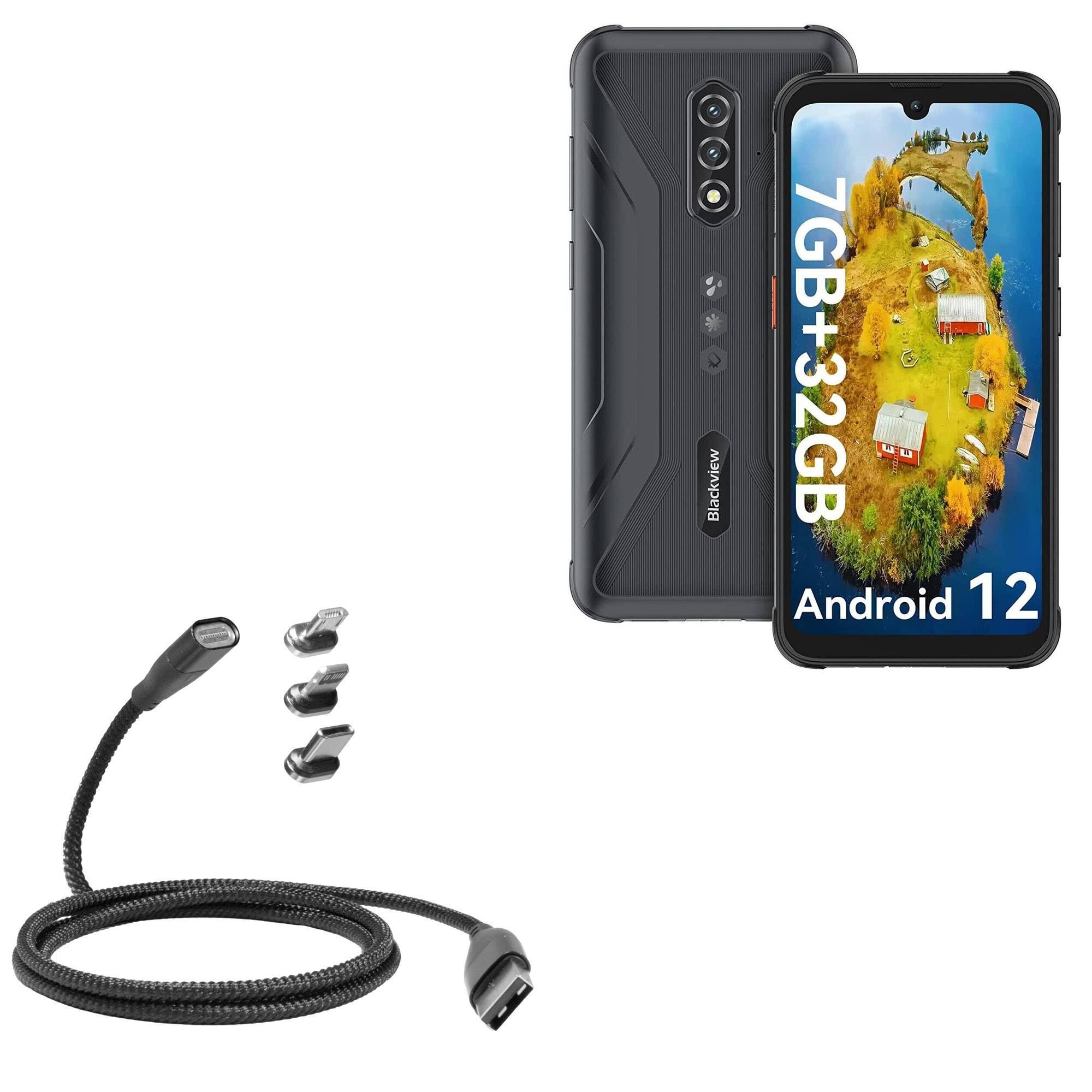 BoxWave Cable Compatible with Blackview BV5200 - MagnetoSnap PD AllCharge Cable (100W), Magnet Charging Braided USB Type-C Micro