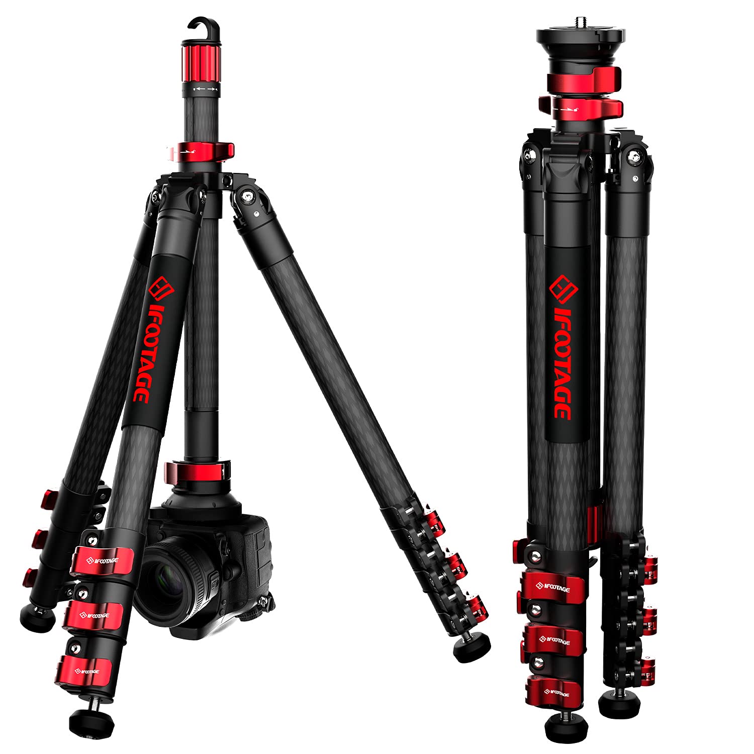 Ifootage Carbon Fiber Travel Tripod, 59'' Professional Video Camera Tripods 4 Sections With Centre Pole,Compatible With Canon, N