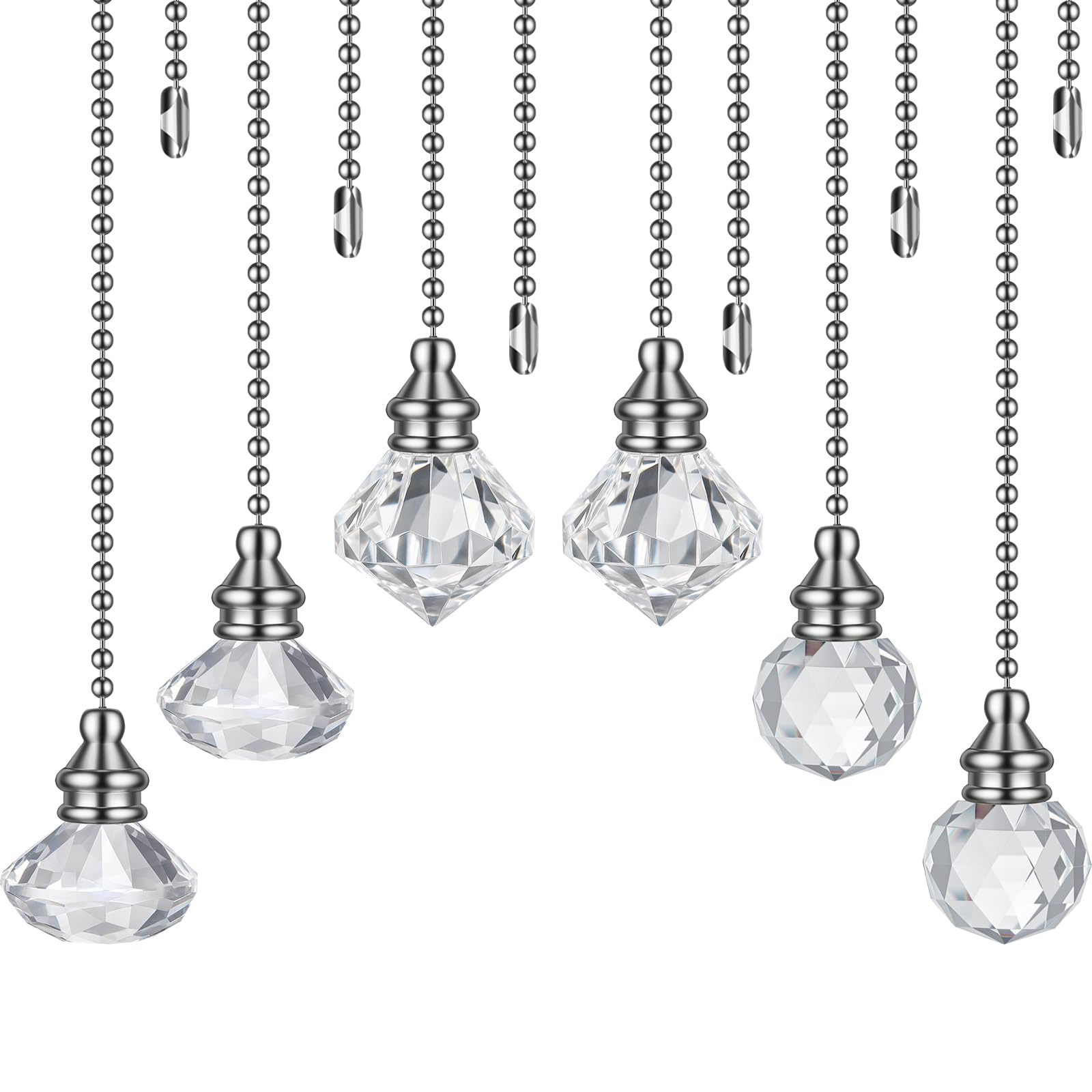 Norme 6 Pcs Ceiling Fan Pull Chain 11.8 Inches Crystal Light Pull Chain Ornaments with Extension Chains Decorative Replacement f