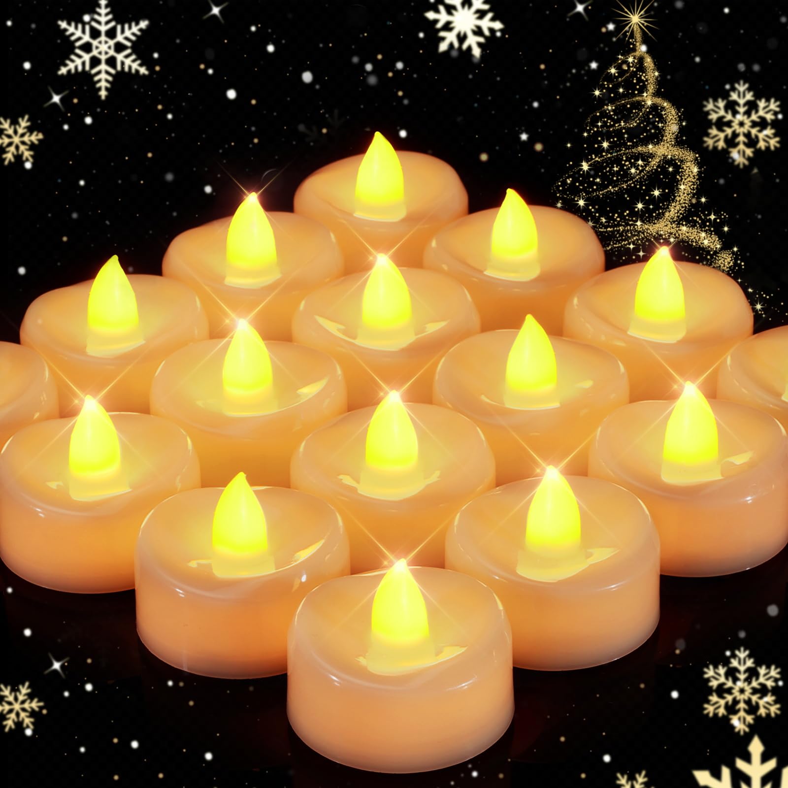 Merrynights Flameless Candles, 12 Pack Led Tea Lights Candles Battery Operated, Last 200+ Hrs Flickering Tea Lights For Hallowee