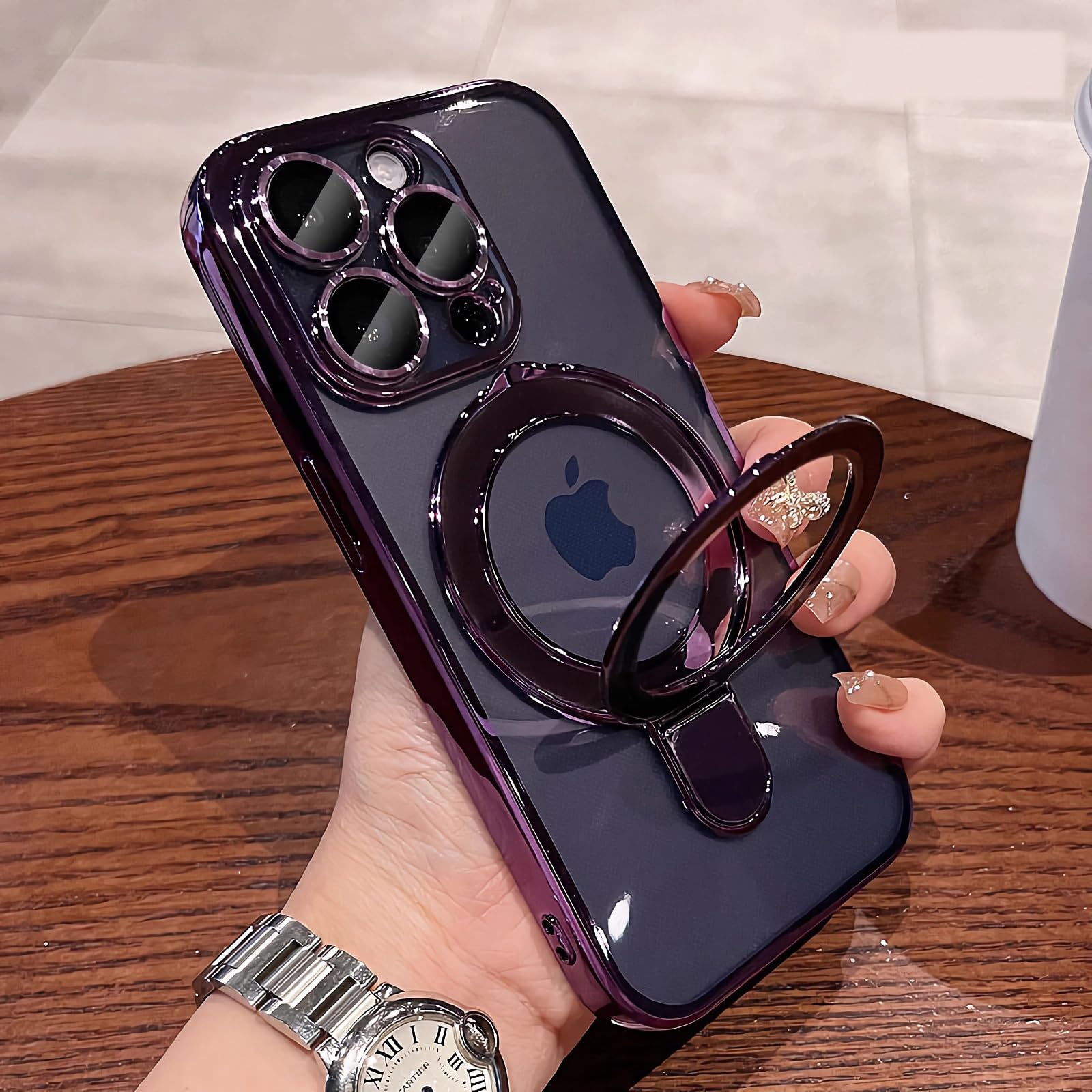 Lxk Magnetic Stand For Iphone 14 Pro Max Case Compatible With Magsafe, Military Grade Protection, With Camera Protector, Clear S