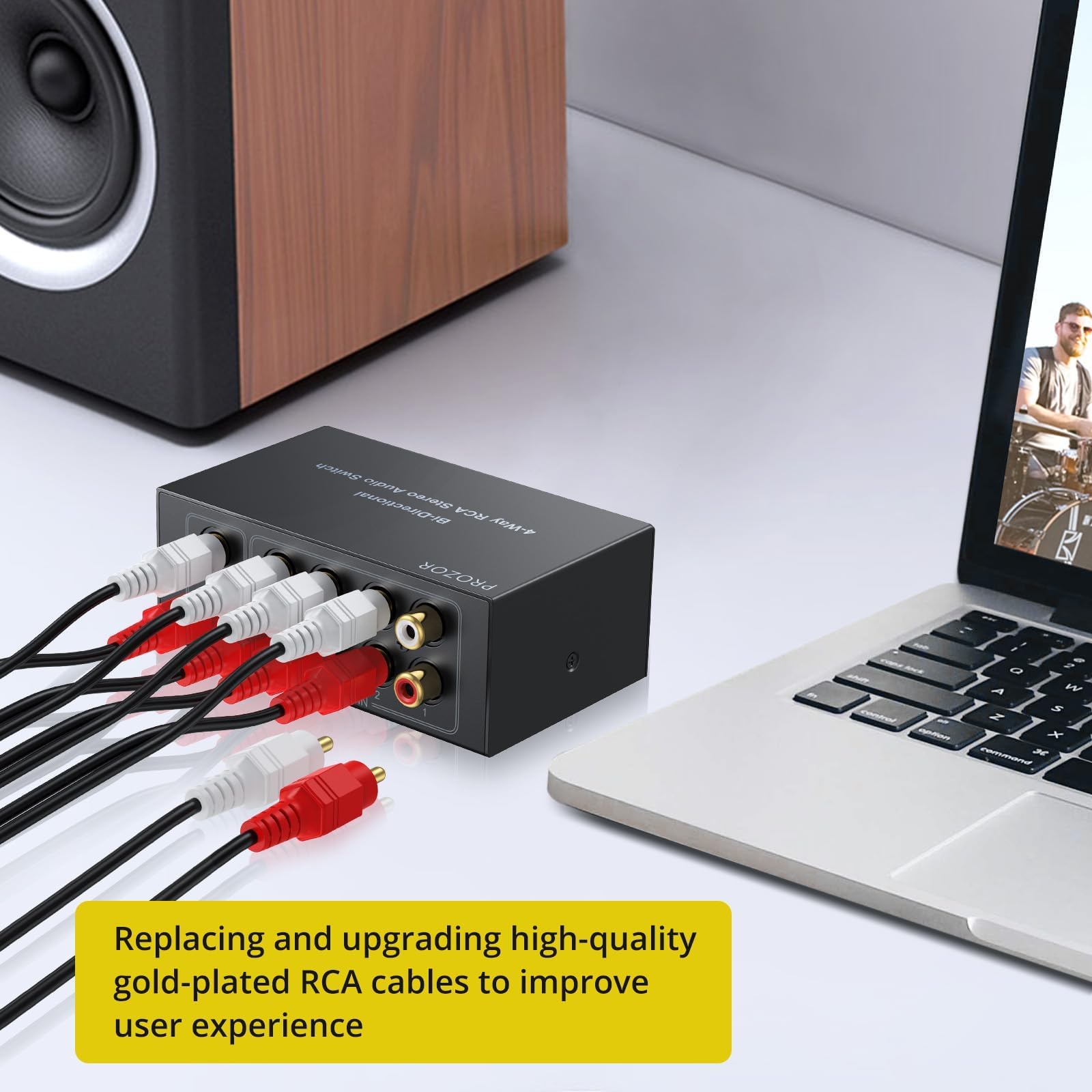 Prozor Rca Switch 4 Way Bi Directional Rca Splitter With Volume Control And Switch Button, Rca Audio Selector With No Power Supply Needed For Dvd Stereo Speaker Cd Player