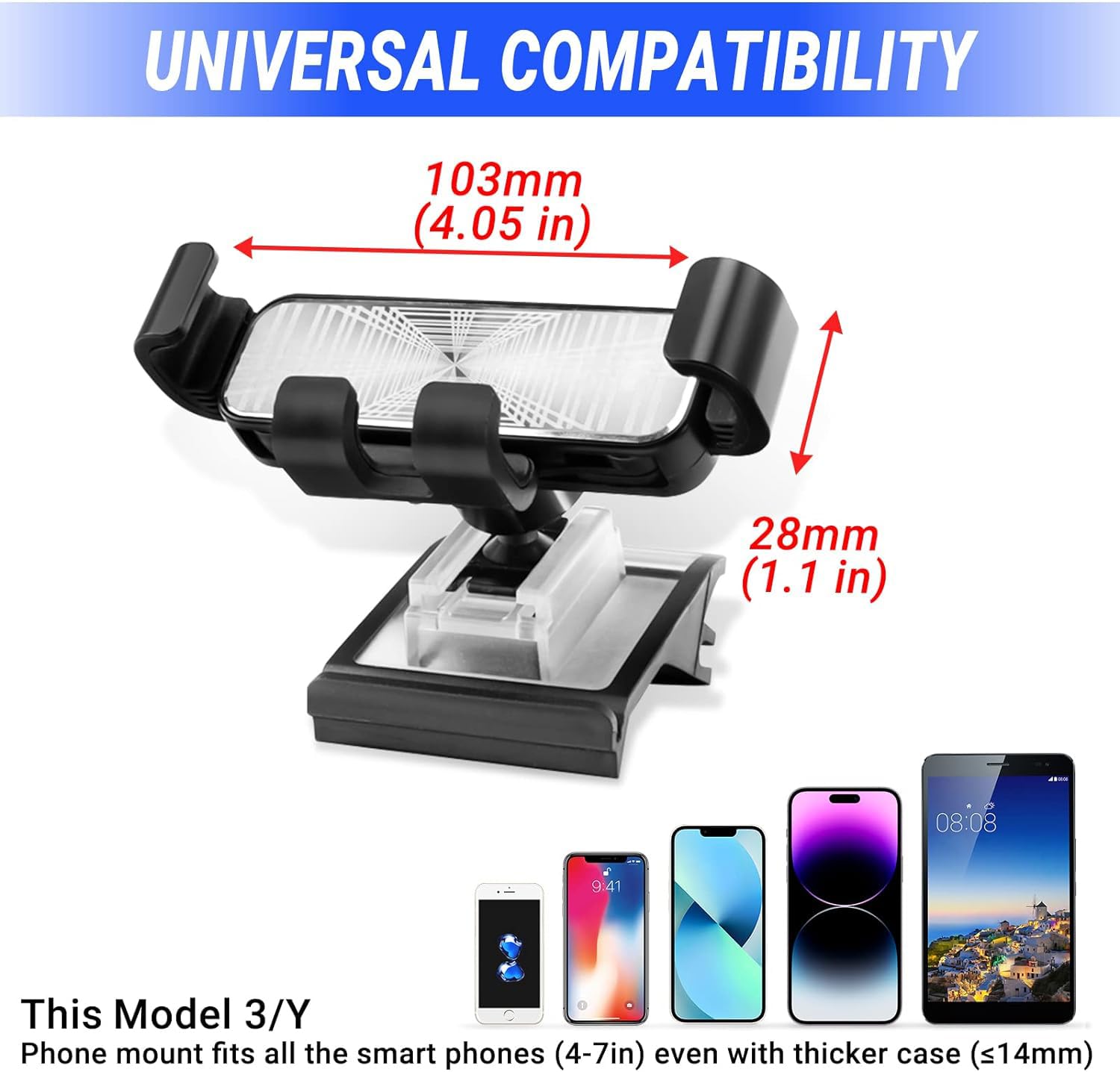 Klutchtech Car Phone Holder For Model 3/Y Phone Mount Dashboard Phone Holder Fits 4 7Inch Phones For Model 3/Y Accessories 2016 2023