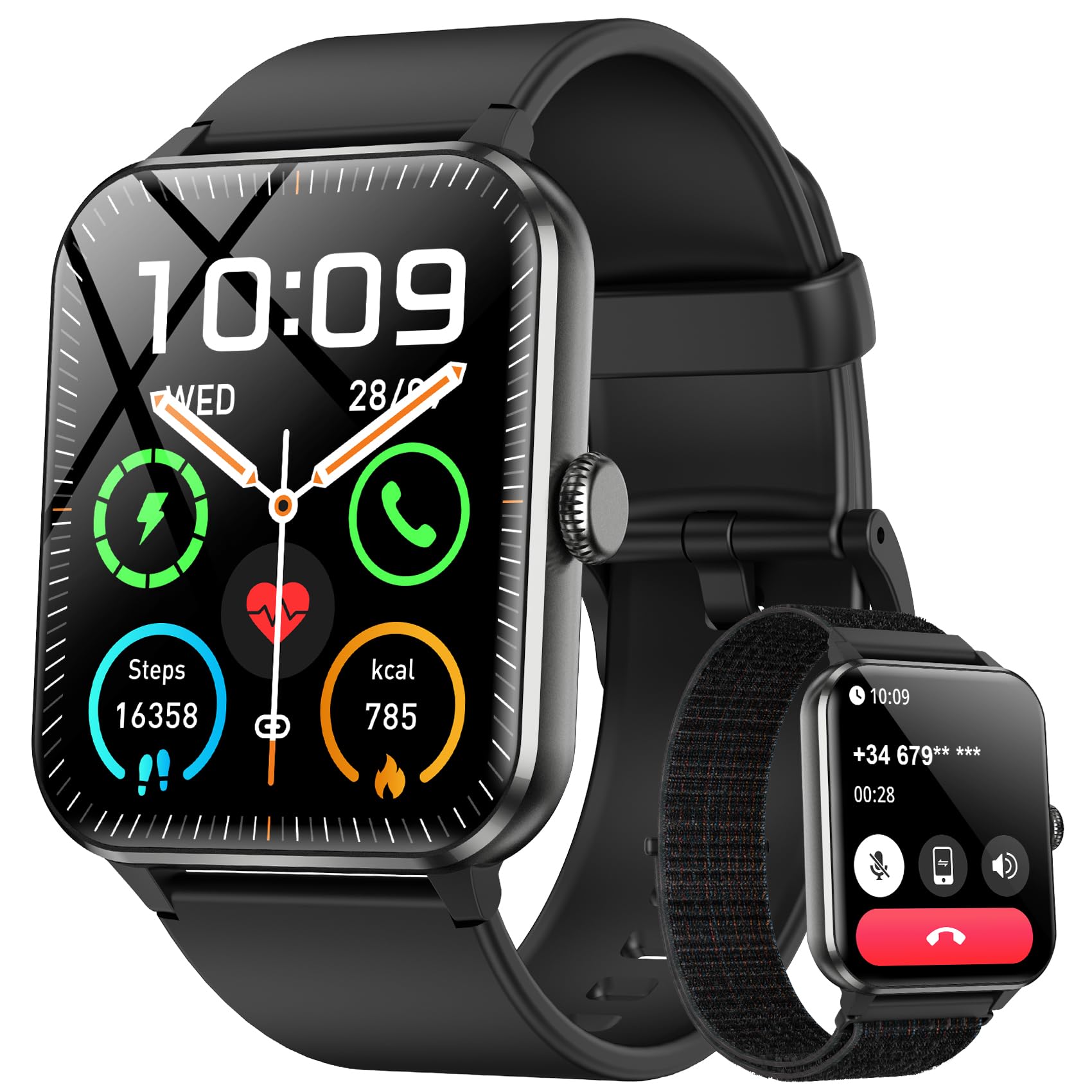 Blackview 2025 Smart Watch (Answer/Make Calls), Fitness Watch For Men And Women With Heart Rate/Spo2/Sleep Monitor/2 Straps, 100