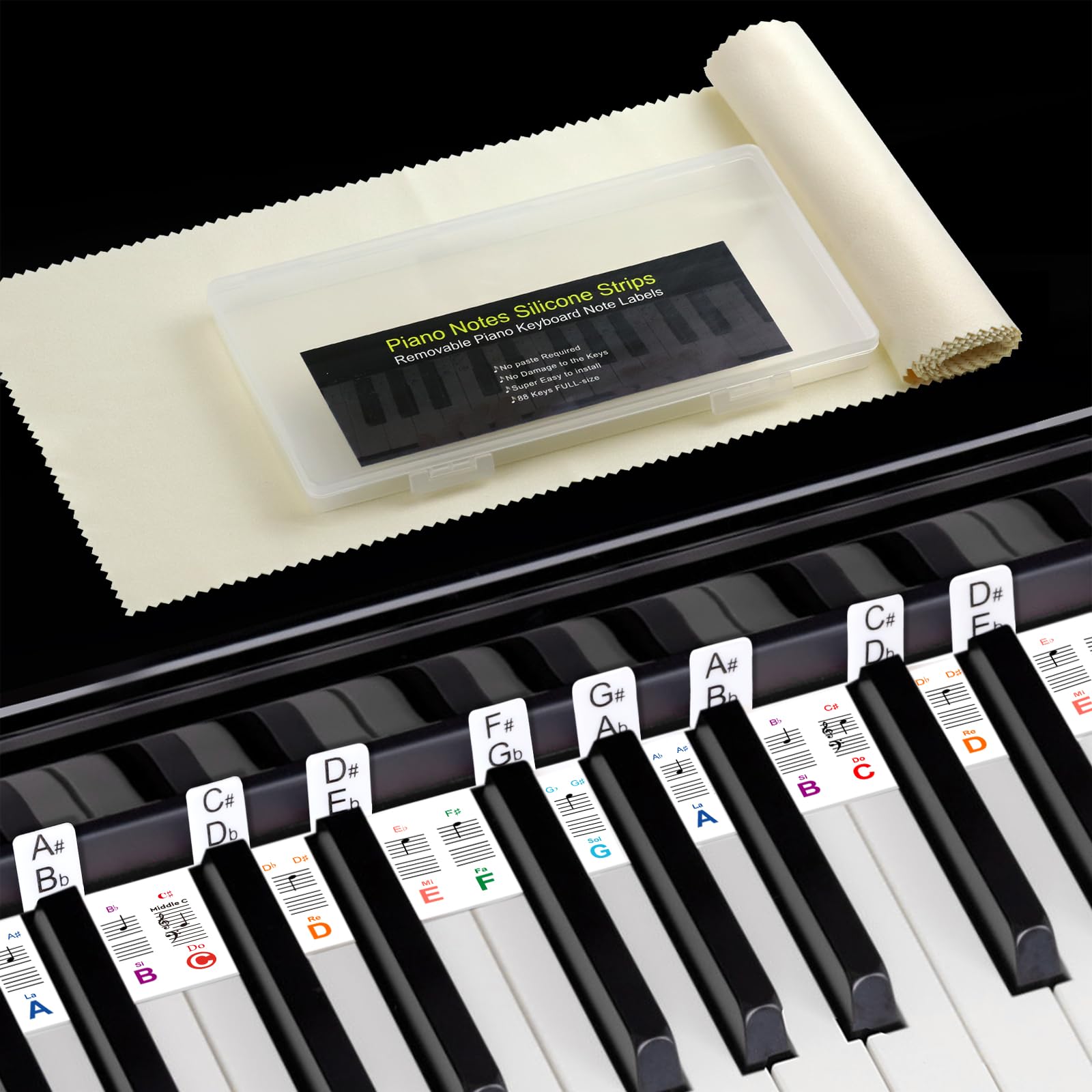Removable Piano Keyboard Notes Labels,Piano Keyboard Stickers,Bold Large Letter Stickers For Beginner 88/76/61/54/49/37 Key,Made