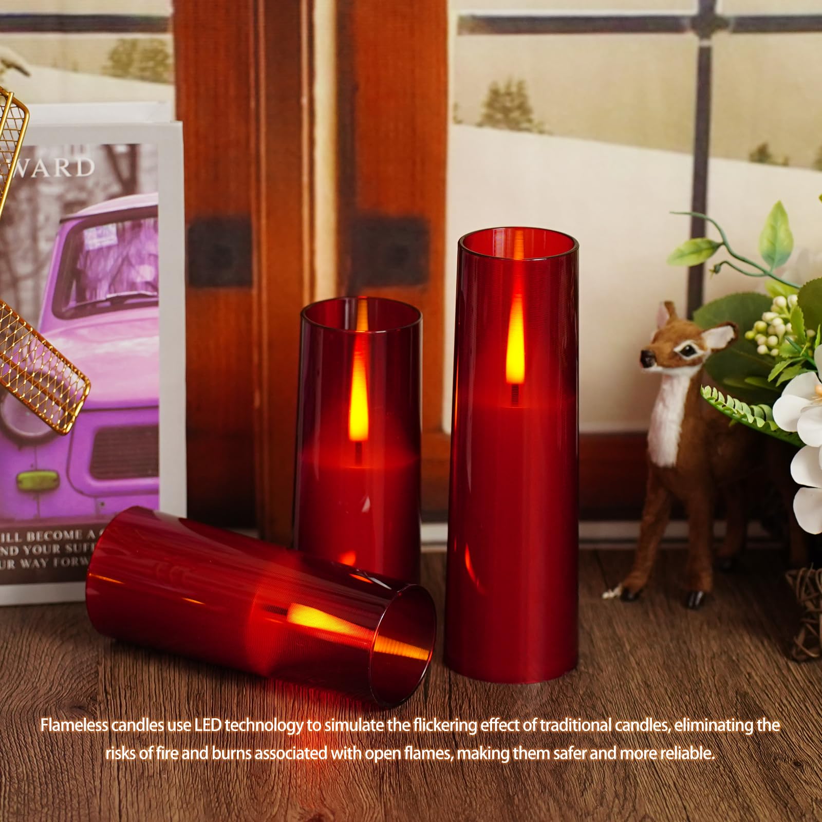 Nimiko Flickering Flameless Led Candles 7Pcs, Realistic Dancing Flame With Remote & Timer, Acrylic Electric Pillar Candles For F