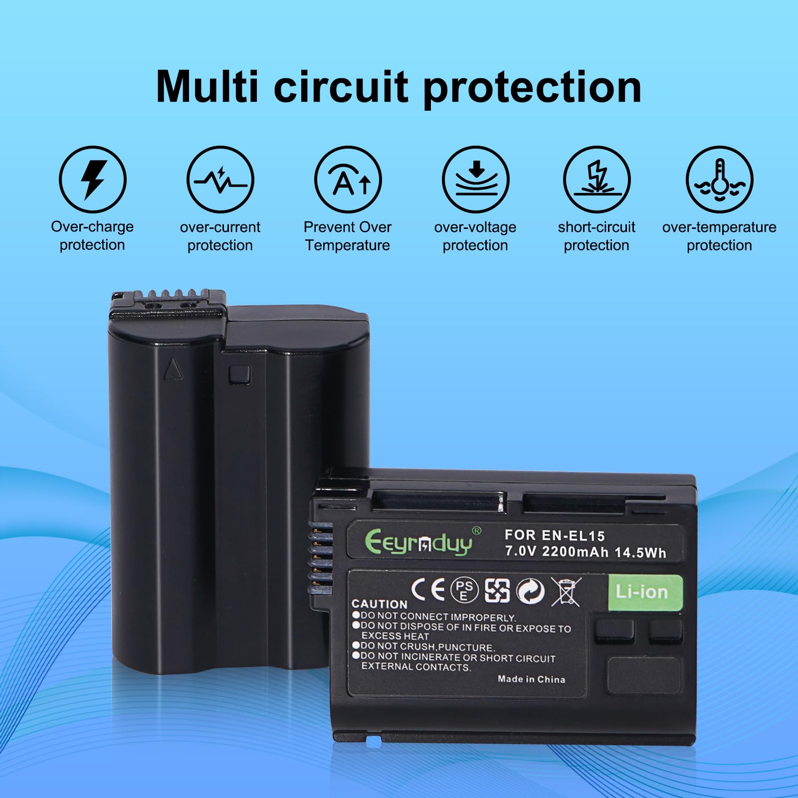 Eeyrnduy En El15 2 Pack Batteries For Nikon Z6 Z7 Z8 D750 D850 D7000 D7500 D7100 D7200 D500 D600 D610 D800 D810 D850 Camera 2200