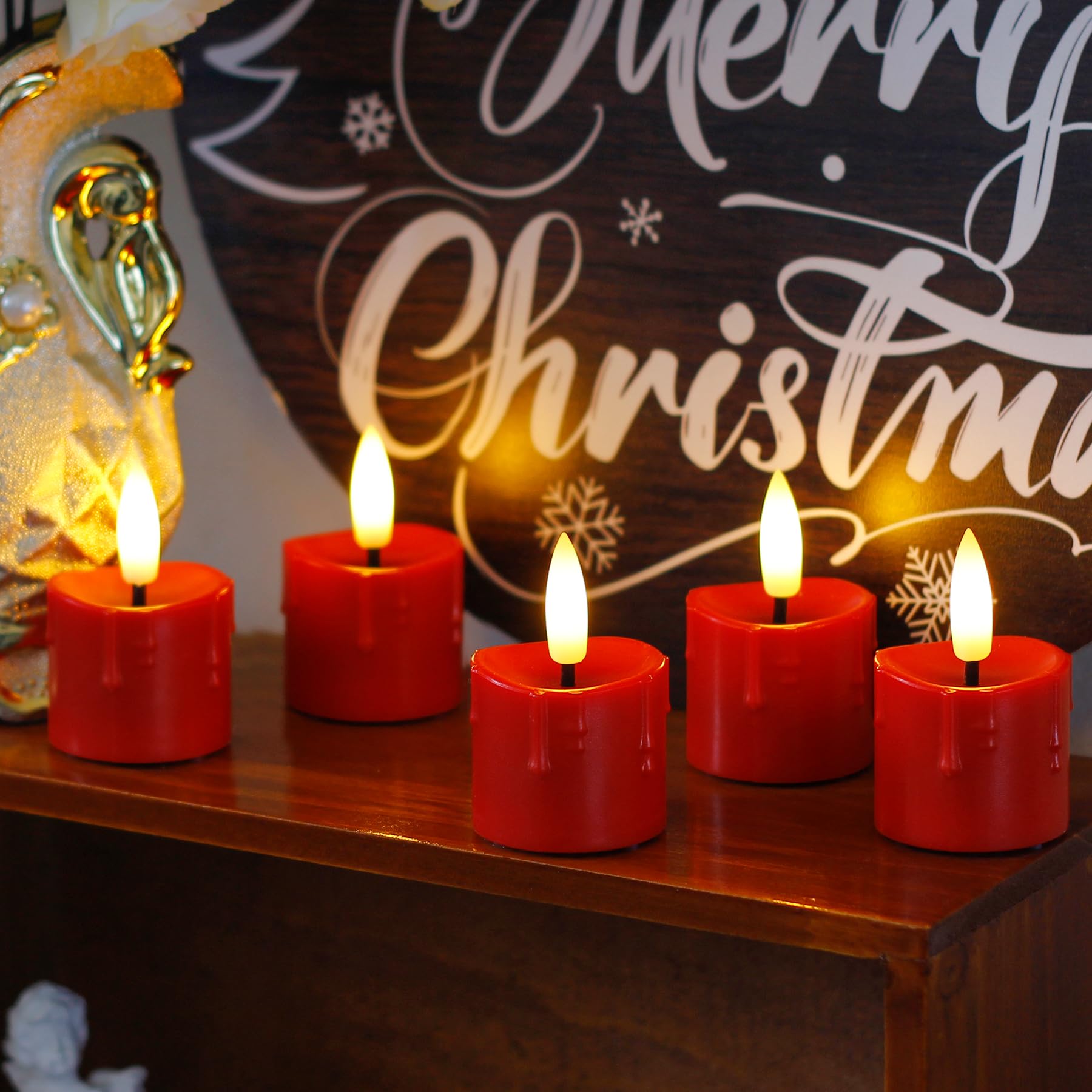 Yeelida Rechargeable Flameless 1.6'' X2.5'' Tea Light Candles With Remote & Type C Charging Cable, Timer Led Flickering Burgundy