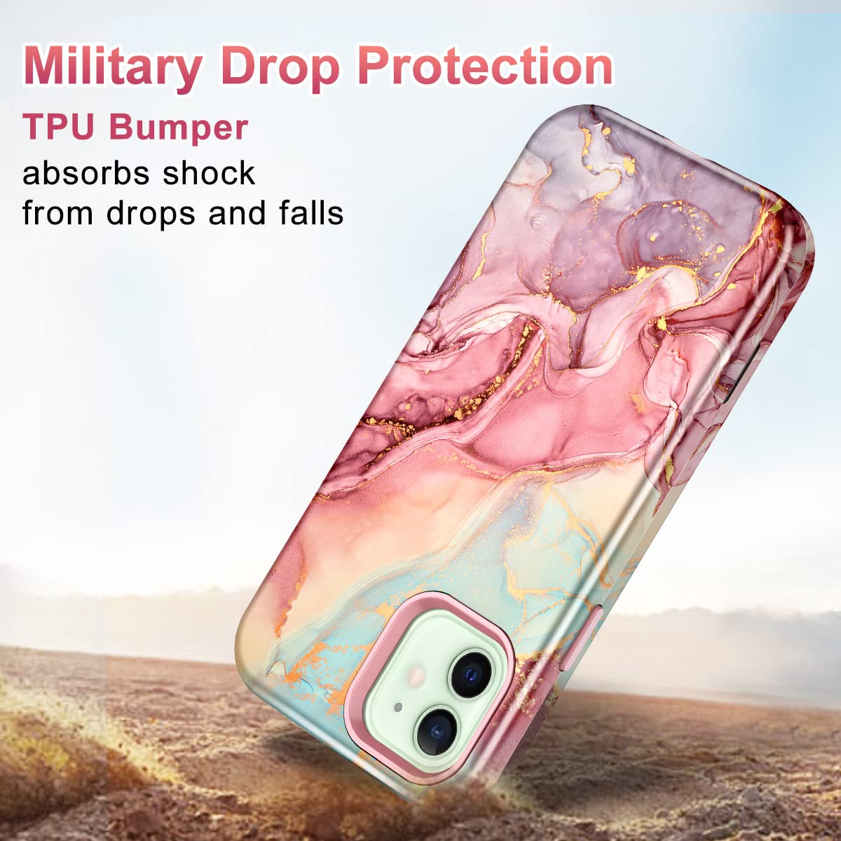 Btscase For Iphone 12 Case/Iphone 12 Pro Case, Heavy Duty Three Layer Marble Shockproof Full Body Rugged Hard Pc+Soft Tpu Bumper