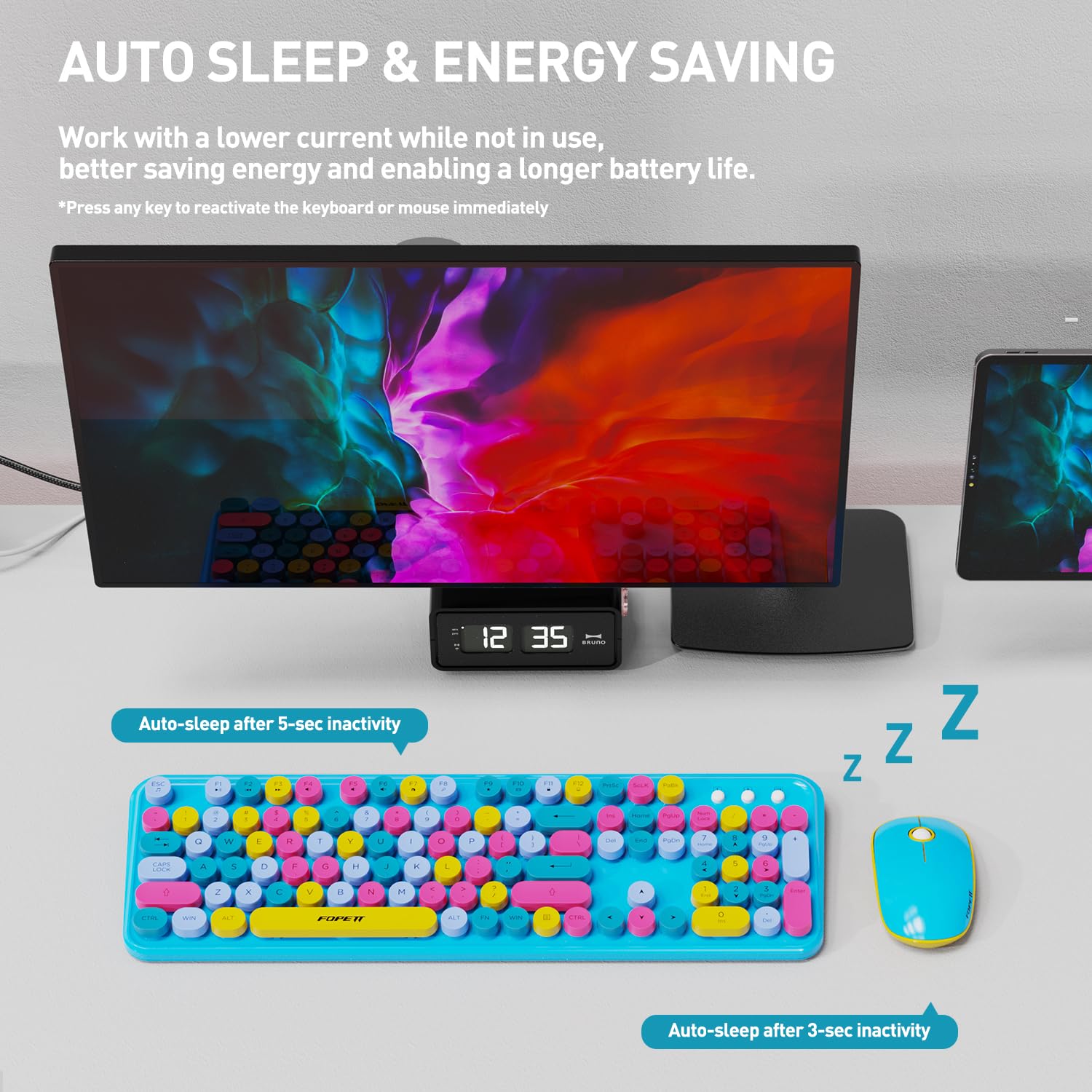 Fopett 2.4Ghz Wireless Keyboard And Mouse Set With Switch Button   Full Size Keyboard   Compatible For Windows/Laptop/Pc/Noteboo