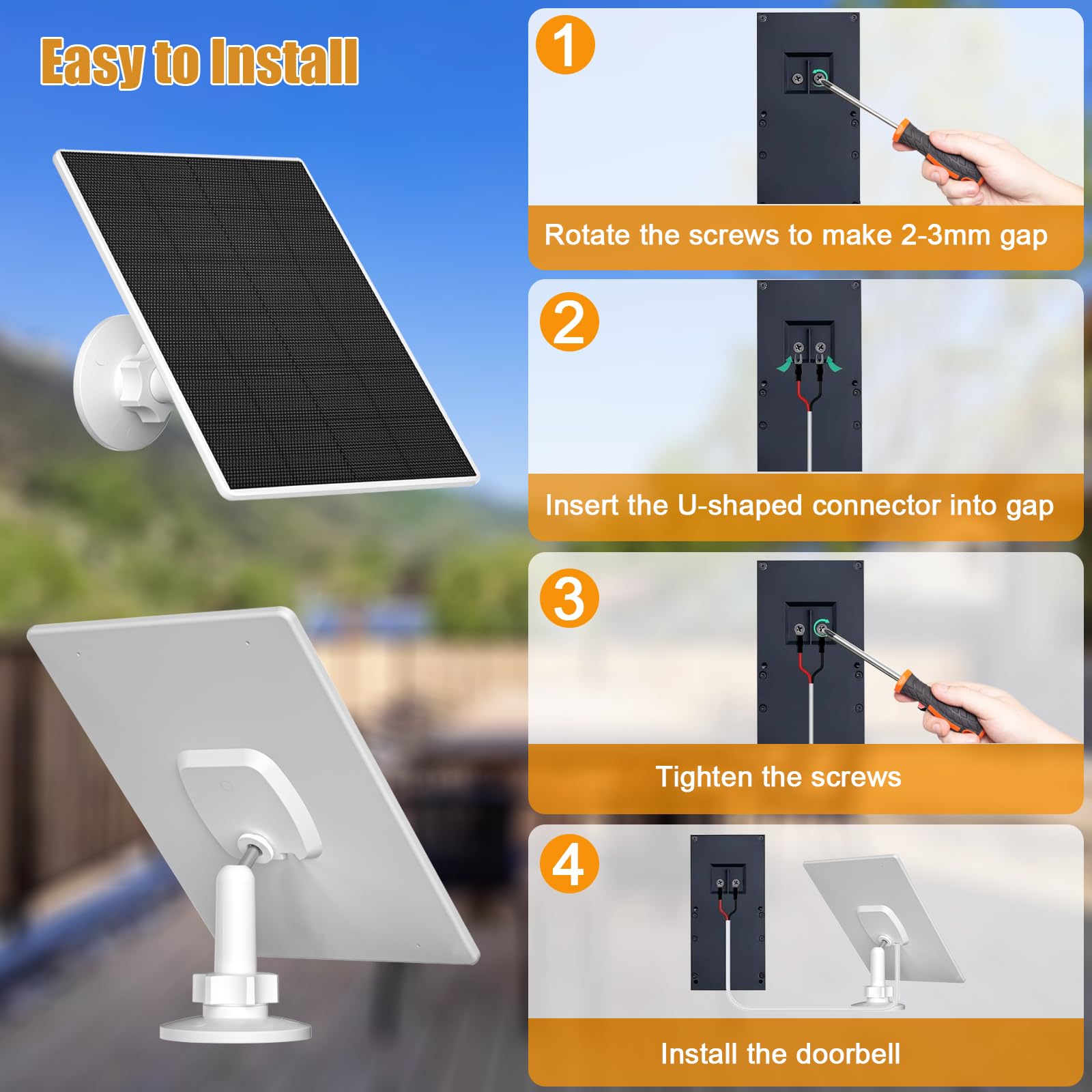 Zivif Doorbell Solar Charger Compatible With Ring Video Doorbell 2/Video Doorbell 3/Video Doorbell 4/Battery Doorbell, 5W Solar