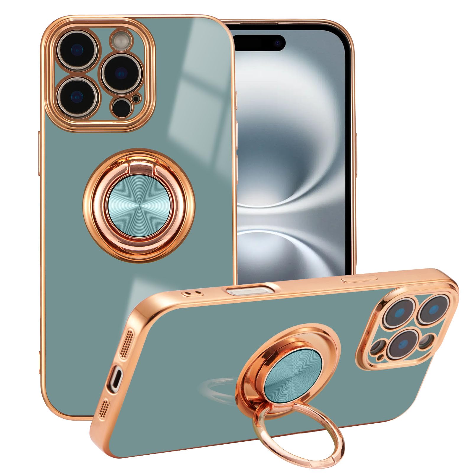 Eyzutak Case For Iphone 16 Pro Max, Phone Case With 360 Rotatable Finger Ring Holder Kickstand Magnetic Car Mount Supported Shin