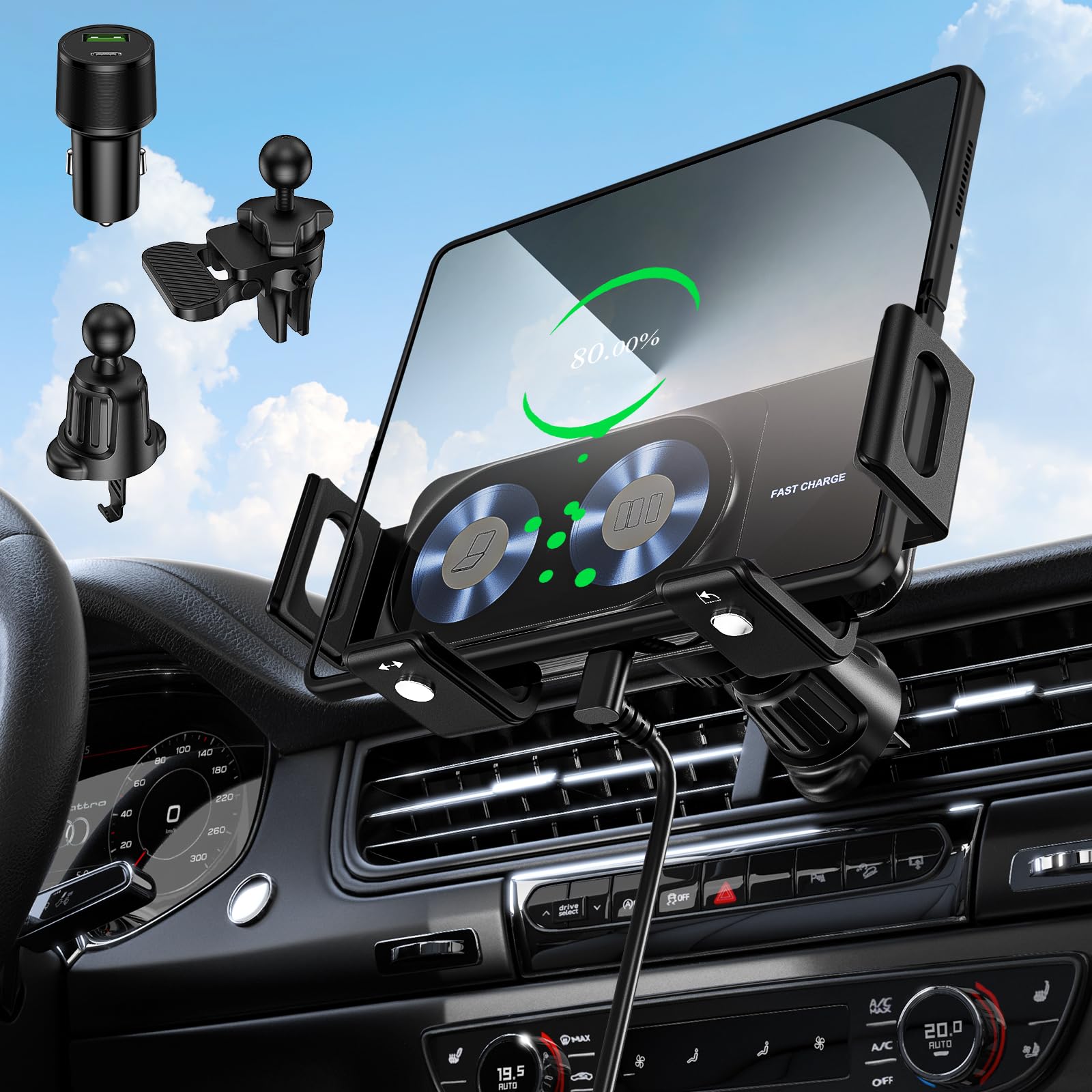 Jdhdl Wireless Car Charger Mount, 15W Dual Coil One-Touch Rotatable Car Phone Holder Wireless Charger For Samsung Galaxy Z Fold 