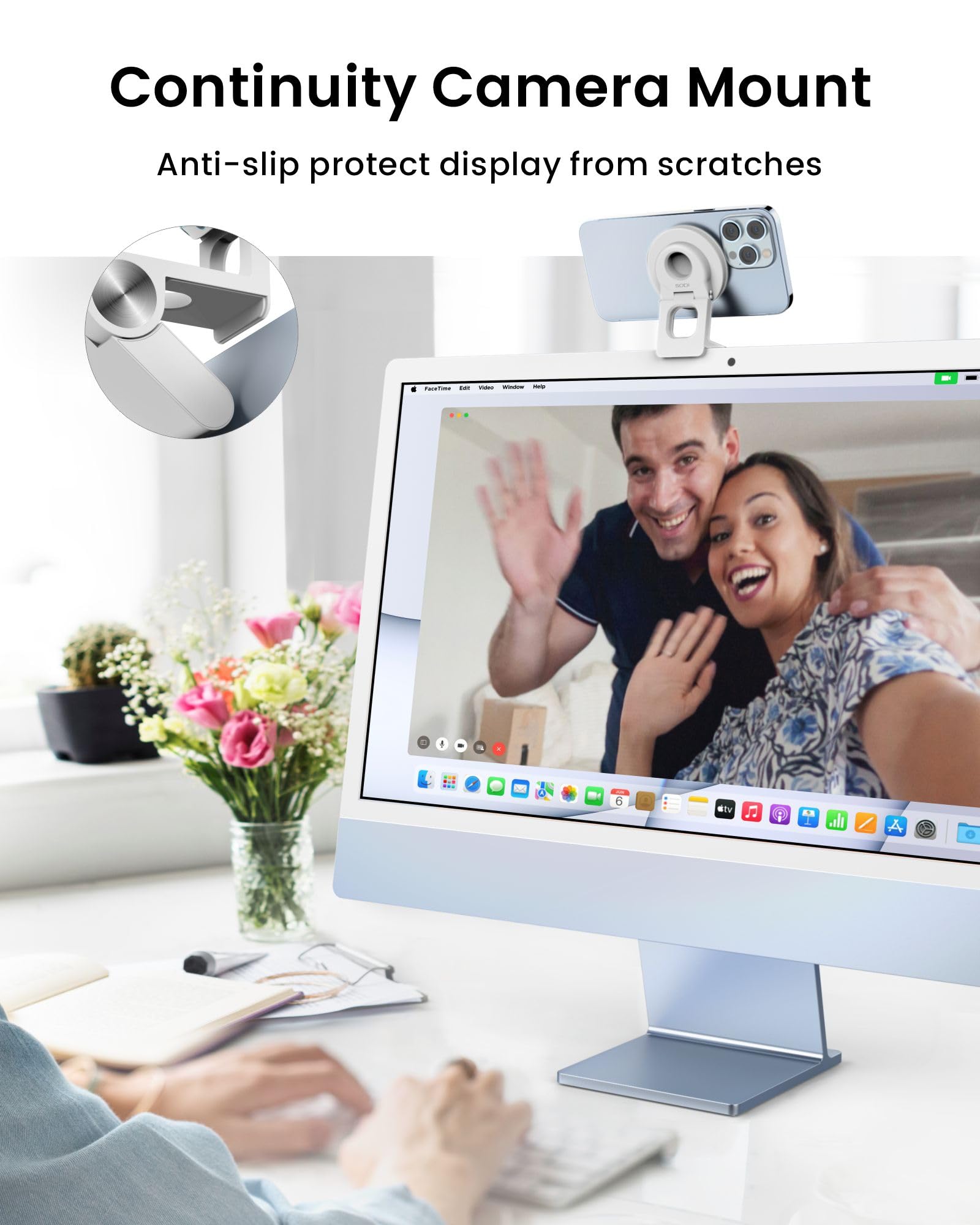 Sodi Continuity Camera Mount For Desktop Monitor & Imac, Detachable Iphone Webcam Mount, Adjustable Magnetic Phone Stand For Iph