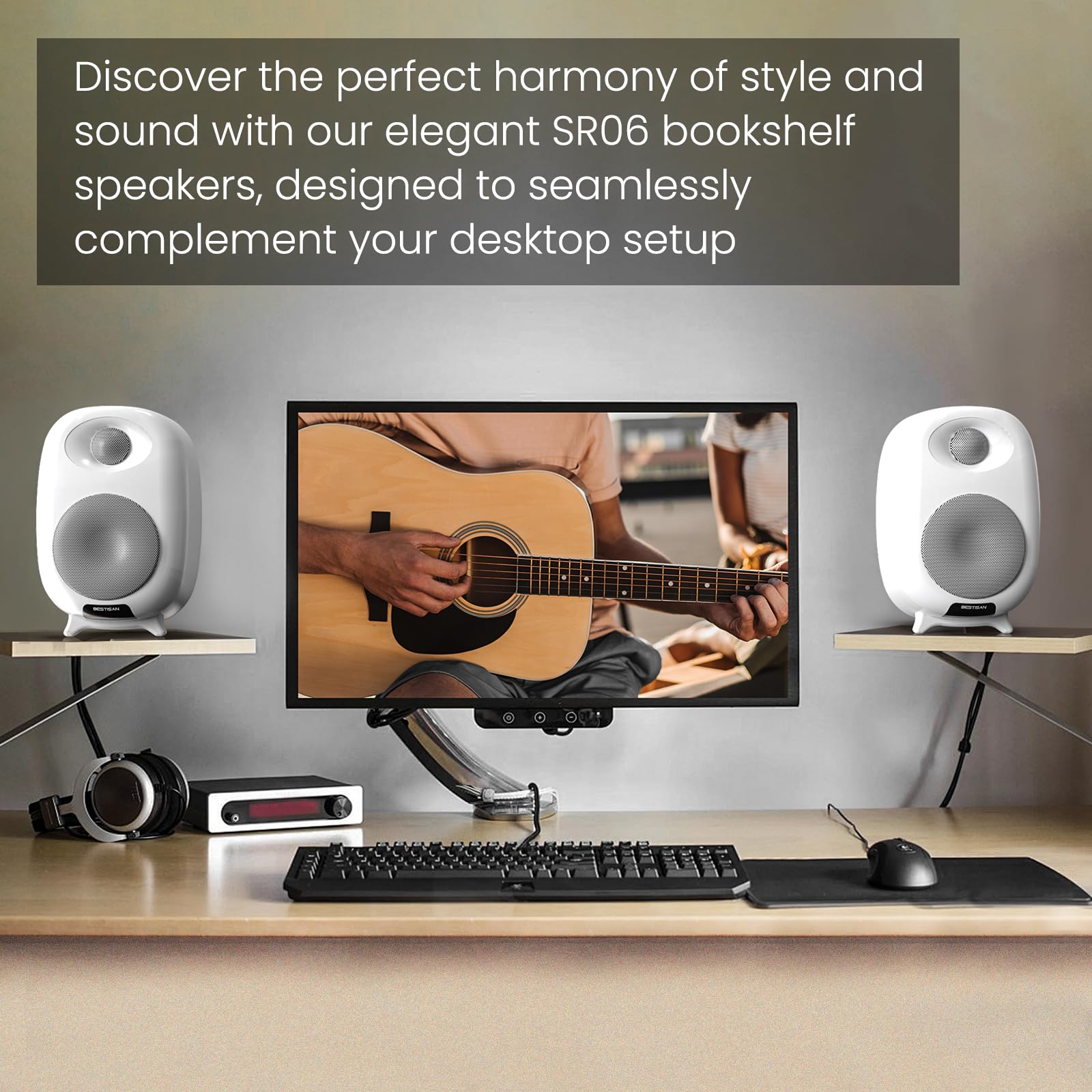 Bestisan Sr06 Bluetooth Bookshelf Speakers For Turntable, Desktops With 3 Inch Woofer, Tv Speakers With Optical/Rca Inputs(White