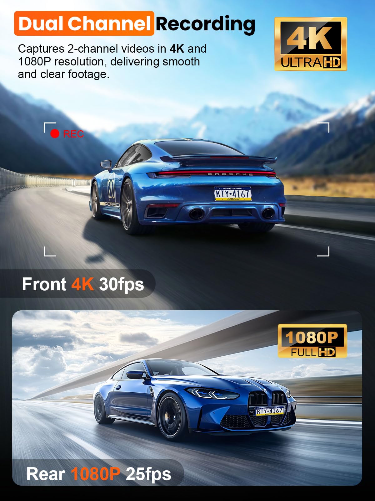 Affver 4K Dash Cam Front And Rear, Built In 5G Wifi Gps, 64Gb Card Included, 3.59'' Ips Screen Dash Camera For Cars, Dual Dashca