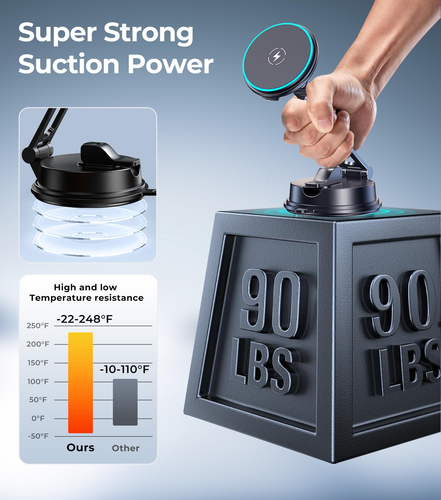 ?Vacuum Suction Folding Car Mount? Certified Qi2 Charger For Magsafe, 360 Adjustable Aluminum Alloy Arm, Phone Holder For Tesla/