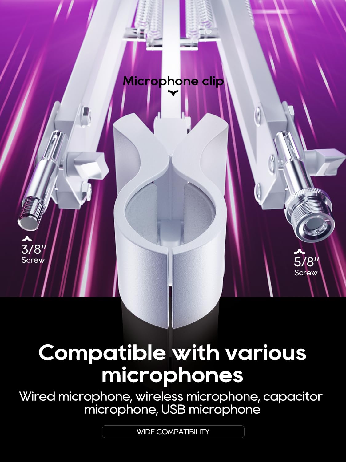 Boom Arm Micophone, Mic Arm Desk Mount Foldable With 3/8   To 5/8   Screw Adapter Adjustable Mic Stand For Podcasting Gaming