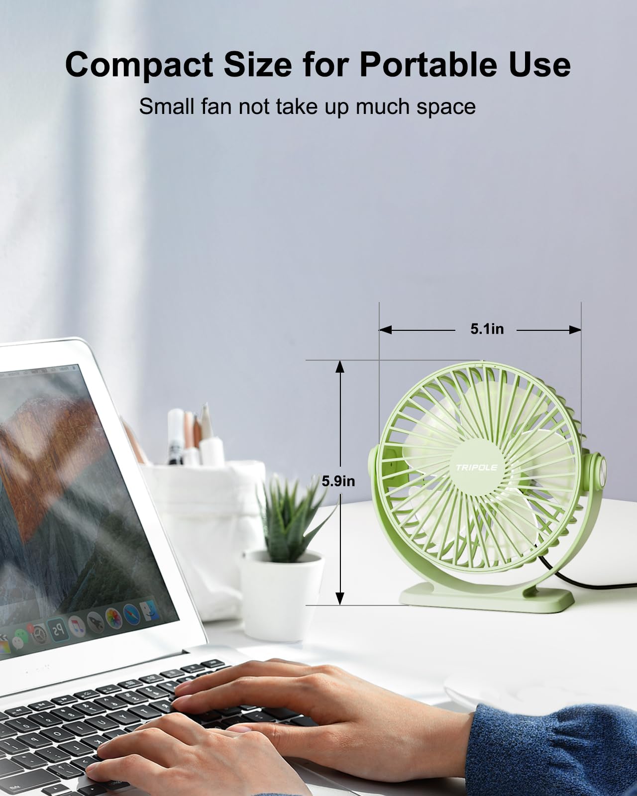 Tripole Small Desk Fan Usb Powered Personal Fan Strong Airflow 3 Speeds Mini Fan 360Rotation Portable Fan 5.1 Inch Quiet Table F