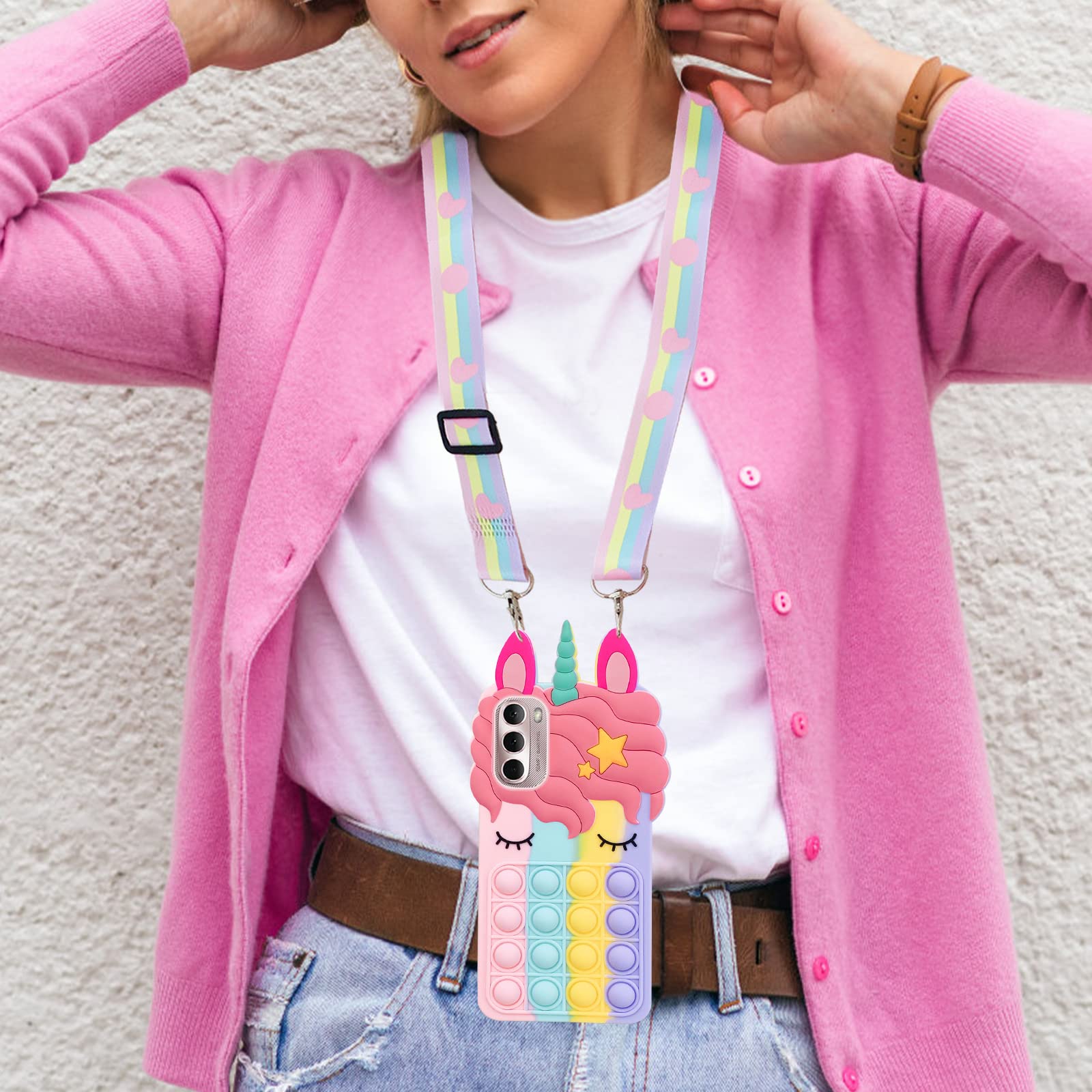 Nancheng Phone Case For Motorola G Pure 2021, For Moto G Play 2023 Case, Moto G Power 2022 Case Girls Women Cartoon Bubble Push