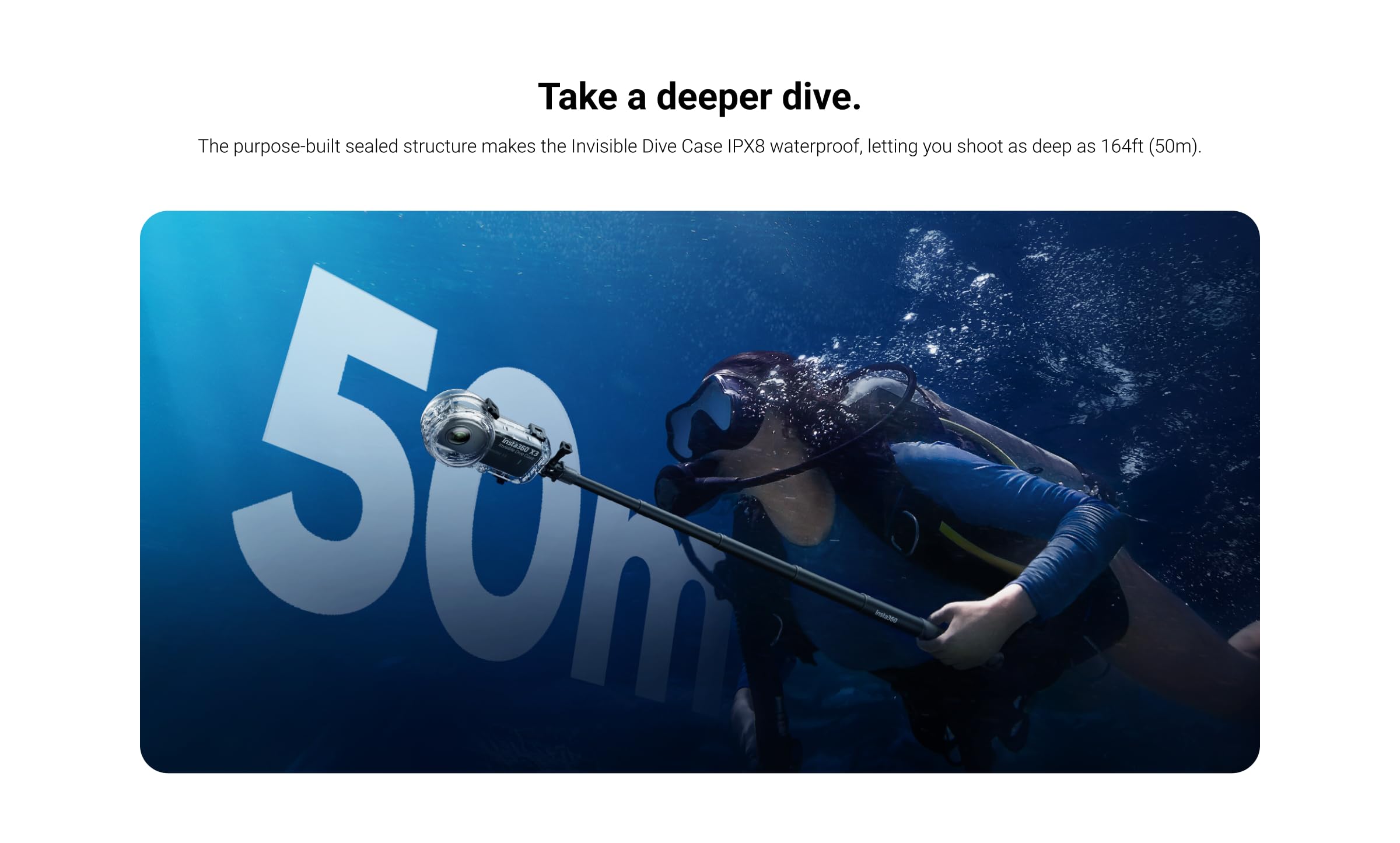 Insta360 X3 Invisible Dive Case(New)   Waterproof Up To 50M (164Ft)