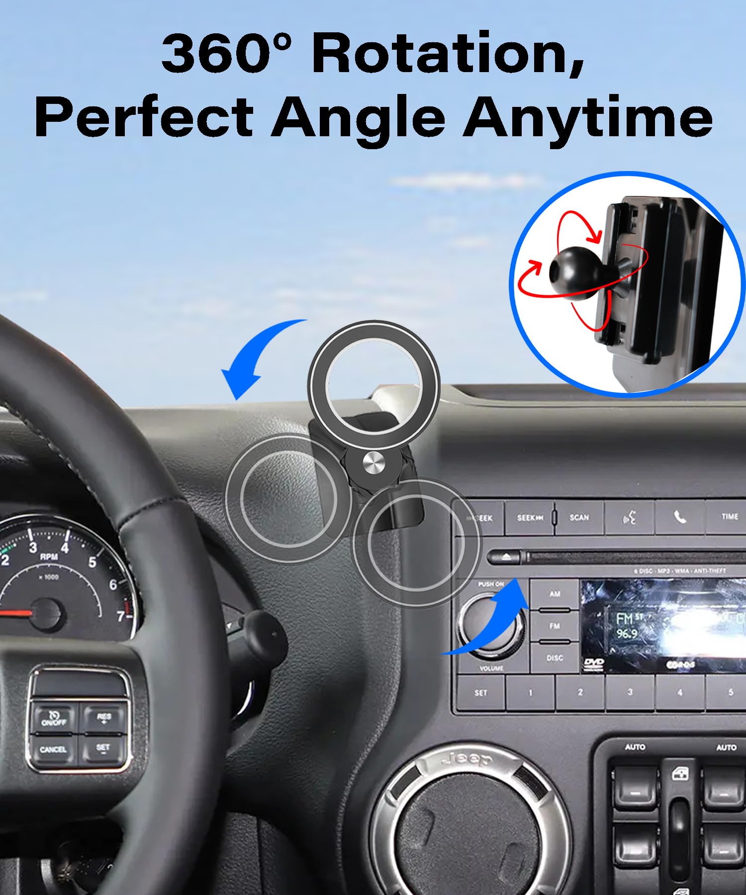 Abeeygeomarn Magnetism Car Phone Holder For 2011-2017 Jeep Wrangler Jk Jku Accessories Compatible With Magsafe Hands-Free 360 De