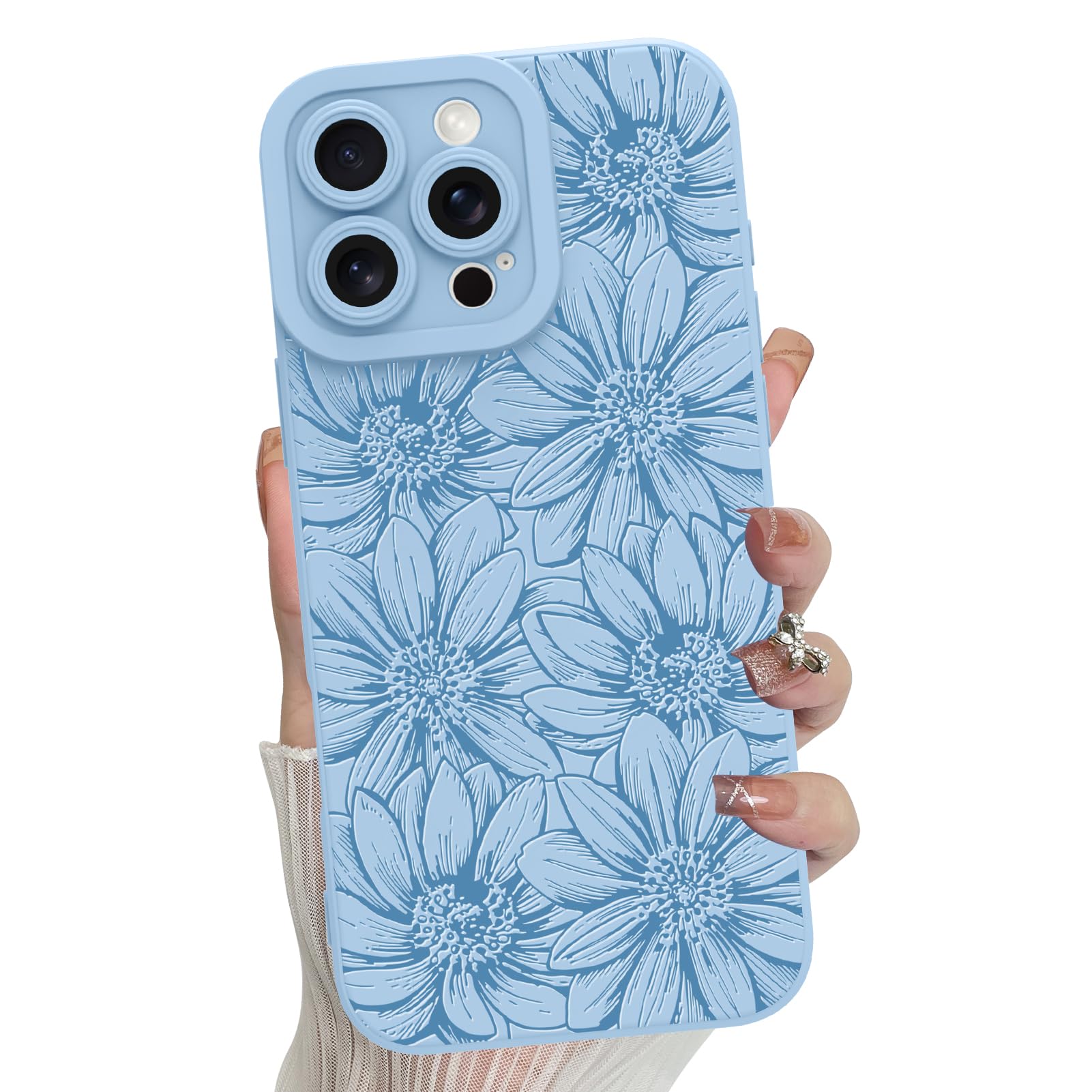 Mzelq For Iphone 16 Pro Max Case Case, Silicone Black Floral Flowers Sunflowers Cute Pattern, Camera Protection Soft Slim Phone