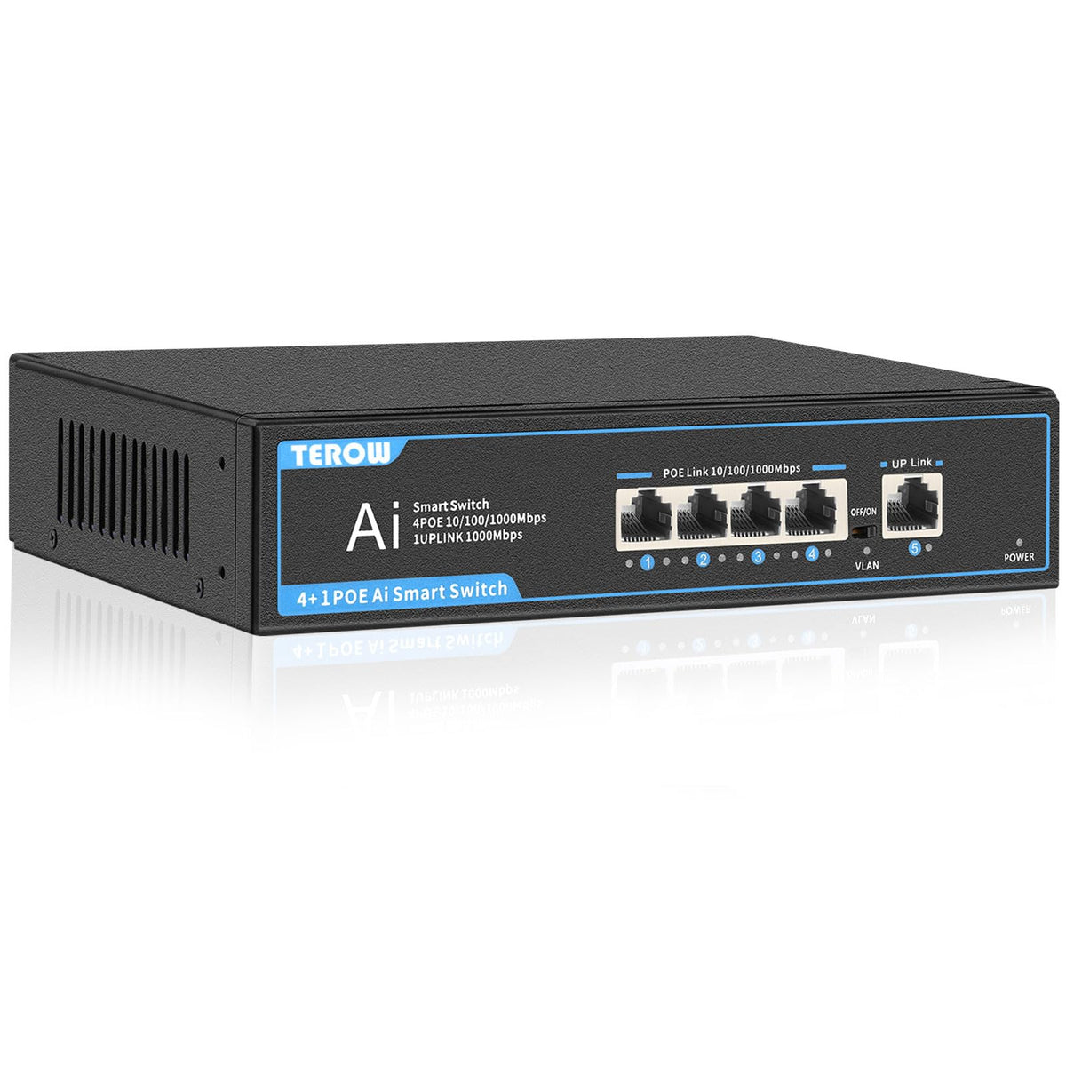 Terow 5 Port Gigabit Ethernet Network Switch( 4 Poe+ Port And 1 Extra Uplink Port), 802.3Af Compliant | Plug & Play | Shielded P