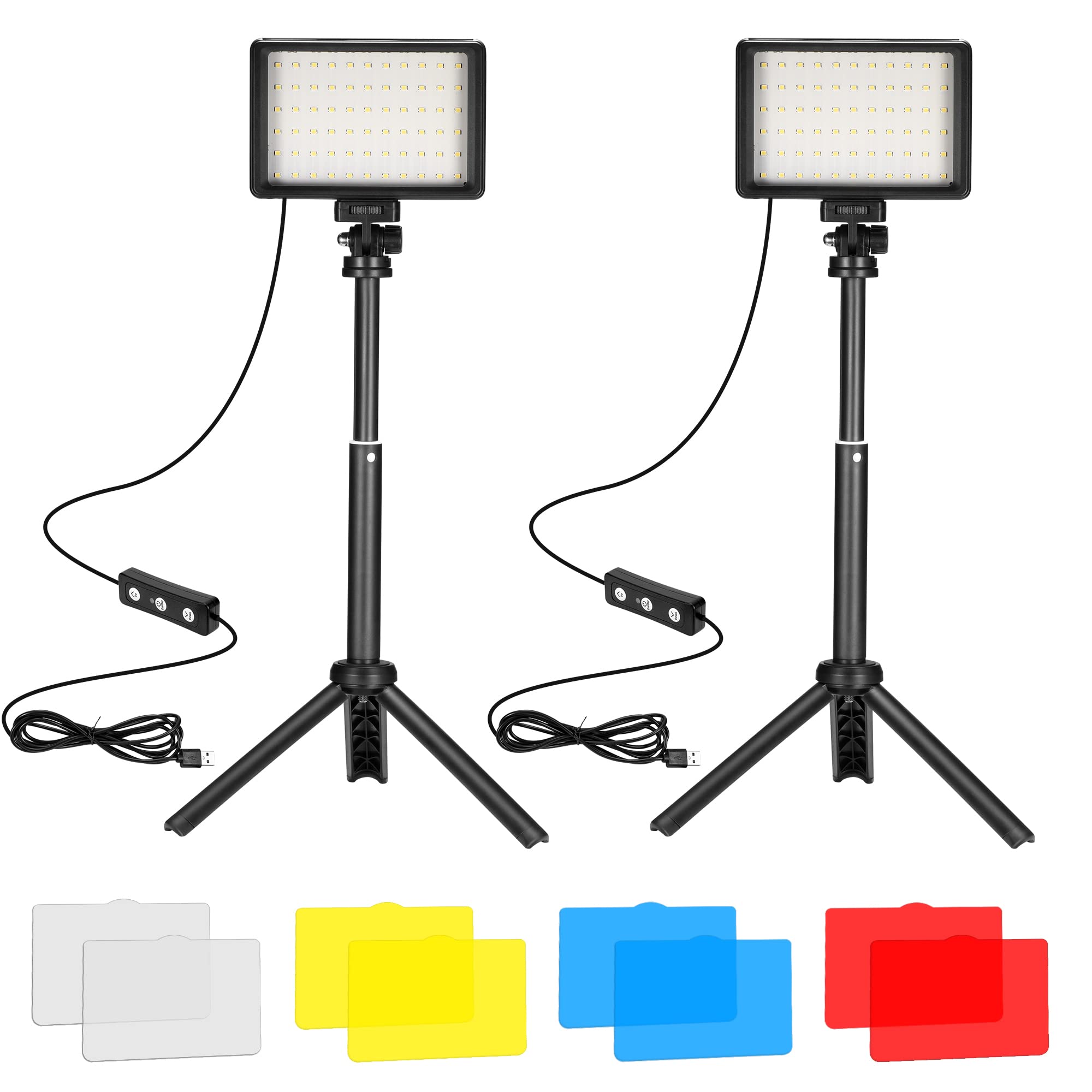 Ci Fotto Led Video Light 2 Pack, 5600K Dimmable Usb Photo Lights With Mini Tripod And Colored Filters For Photo Studios, Small A
