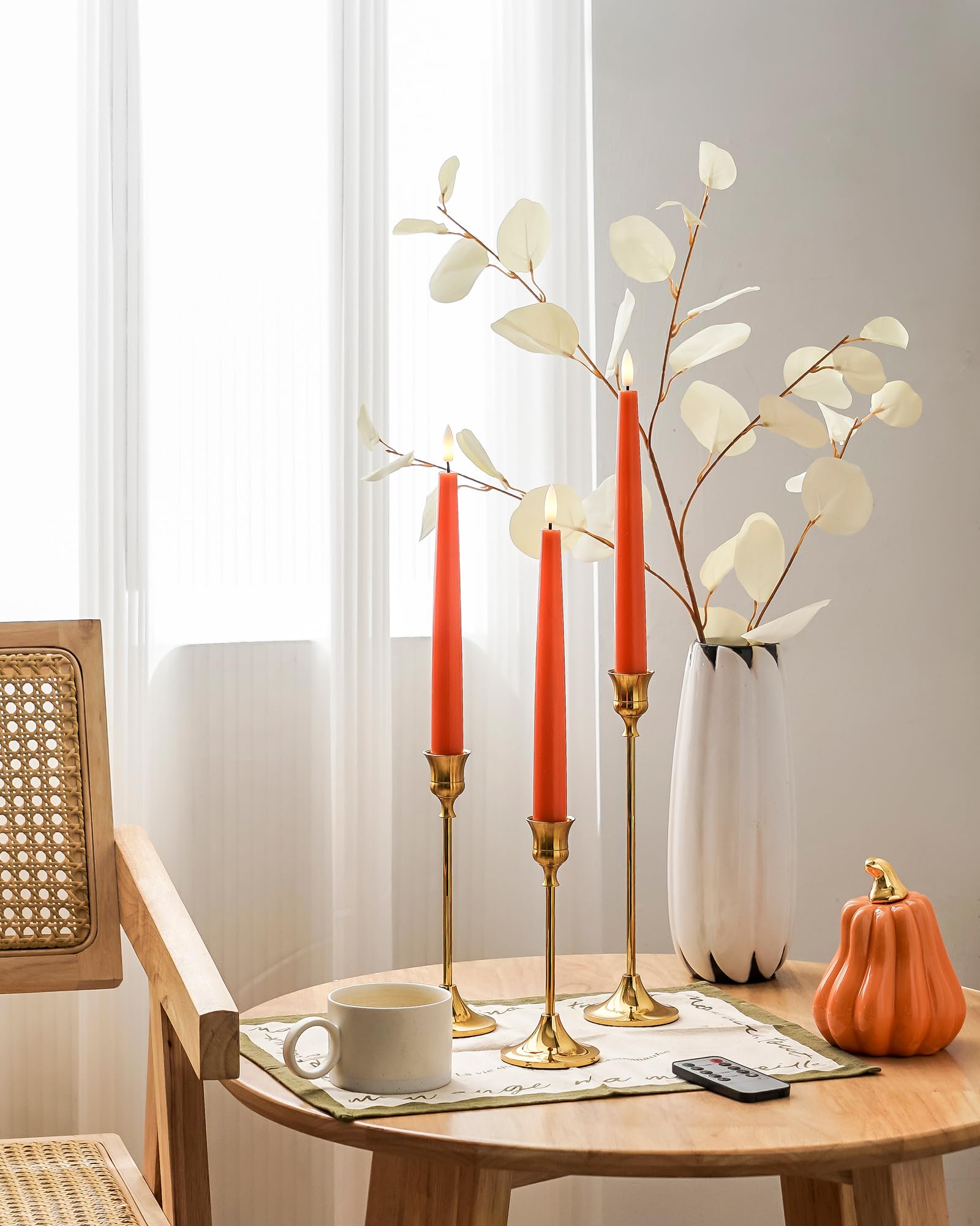 Stmarry Orange Flameless Taper Candles With Remote And Timer, 9.65 Inch Real Wax Led Candlesticks, Fall Taper Candles Battery Op