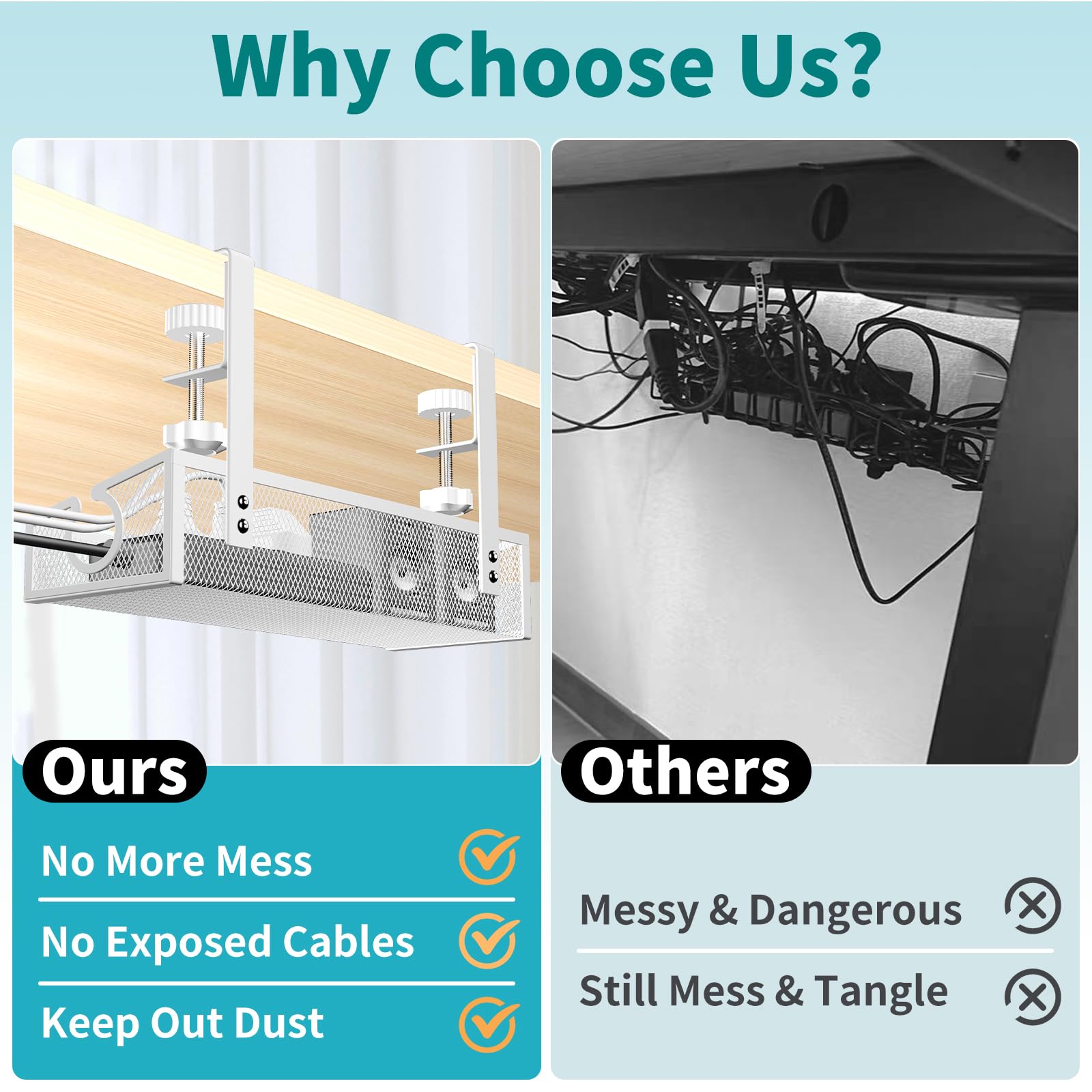Under Desk Cable Management Tray White, No Drill Desk Cable Management Organizer With Clamp For Desk Wire Management, Desk Pc Co