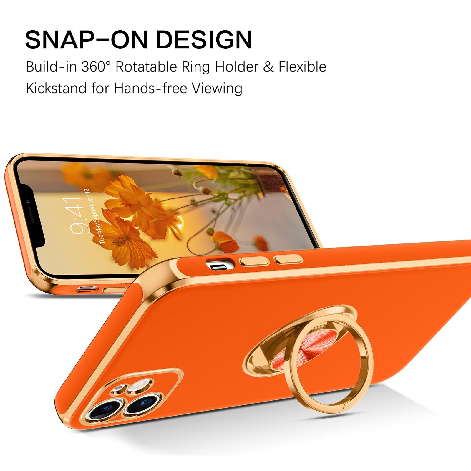 Bentoben For Iphone 11 Case With 360 Ring Holder, Shockproof Slim Phone Cover Kickstand Magnetic Support Car Mount, Non-Slip Pro