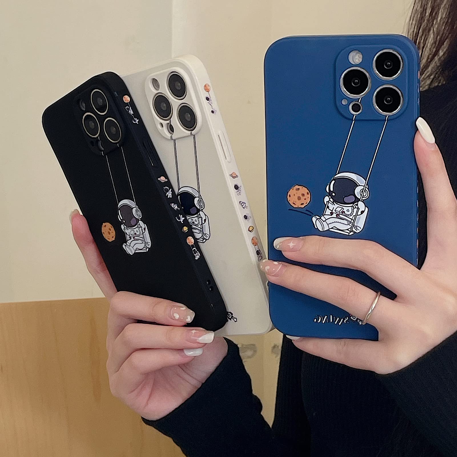 Yonds Queen For Iphone 12 Cute Case, Cool Cartoon Swing Astronaut Planet Moon Design Stylish Soft Tpu Bumper Shockproof Anti Sli