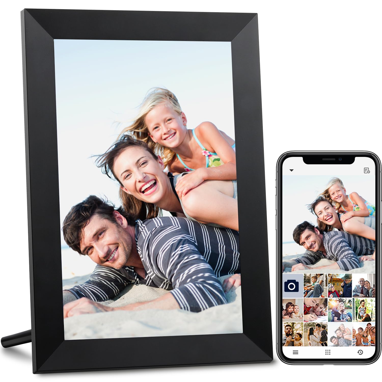 Aeezo 10.1 Inch Wifi Digital Picture Frame, Ips Touch Screen Smart Cloud Photo Frame With 32Gb Storage, Easy Setup To Share Photos Or Videos Via Aimor App, Auto Rotate, Wall Mountable (Black)